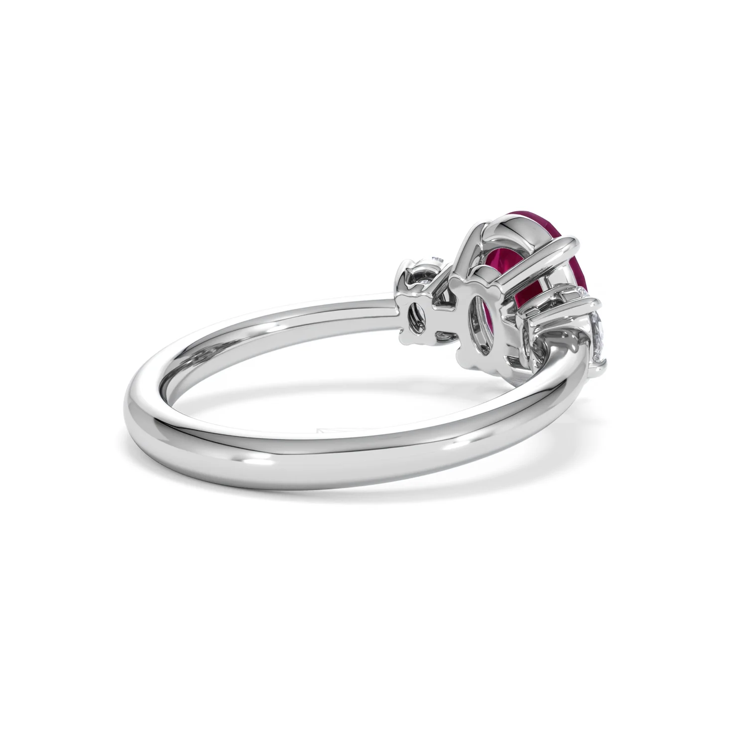 Solene 2.00ct Oval Cut Lab Ruby and Lab Diamond 3 Stone Engagement Ring in 18K White Gold - Image 39