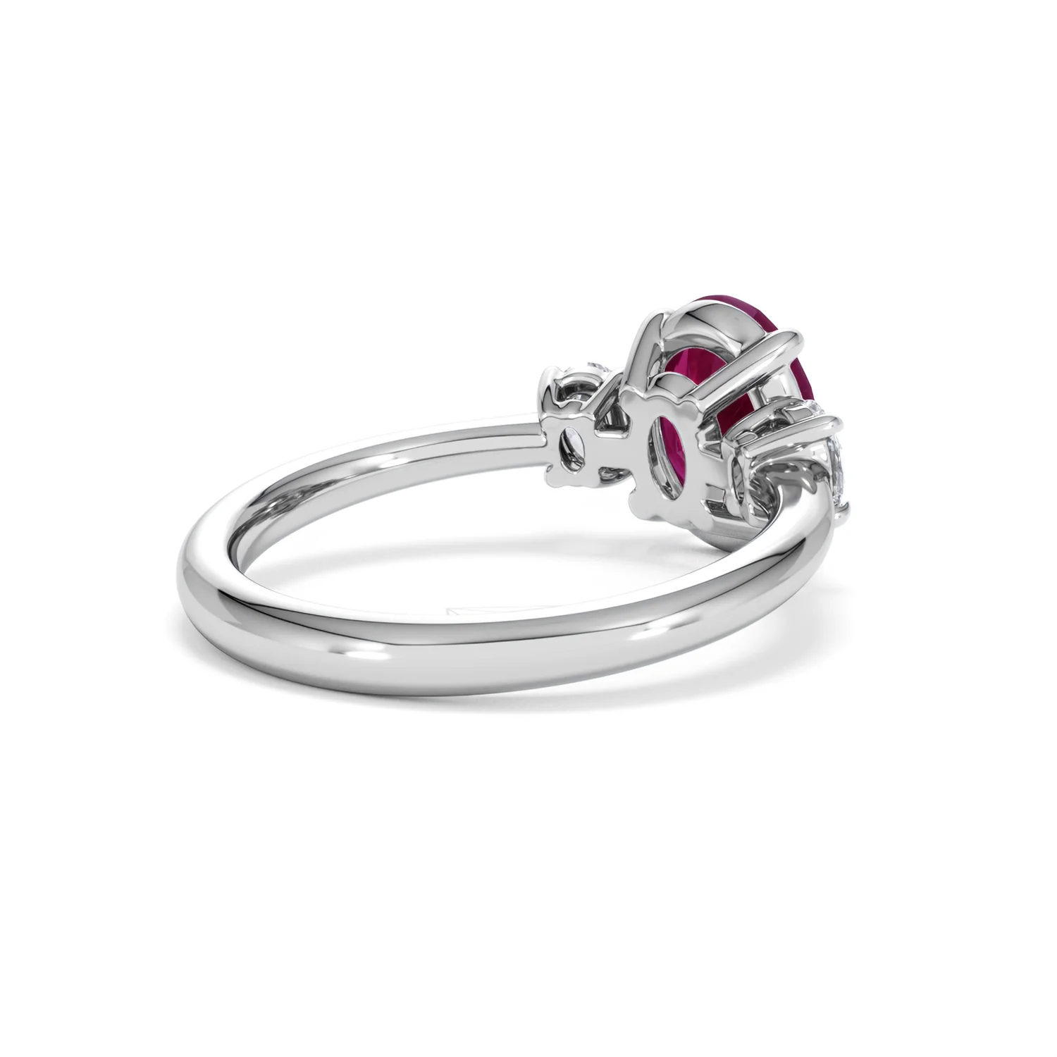 Solene 2.00ct Oval Cut Lab Ruby and Lab Diamond 3 Stone Engagement Ring in 18K White Gold - Image 40