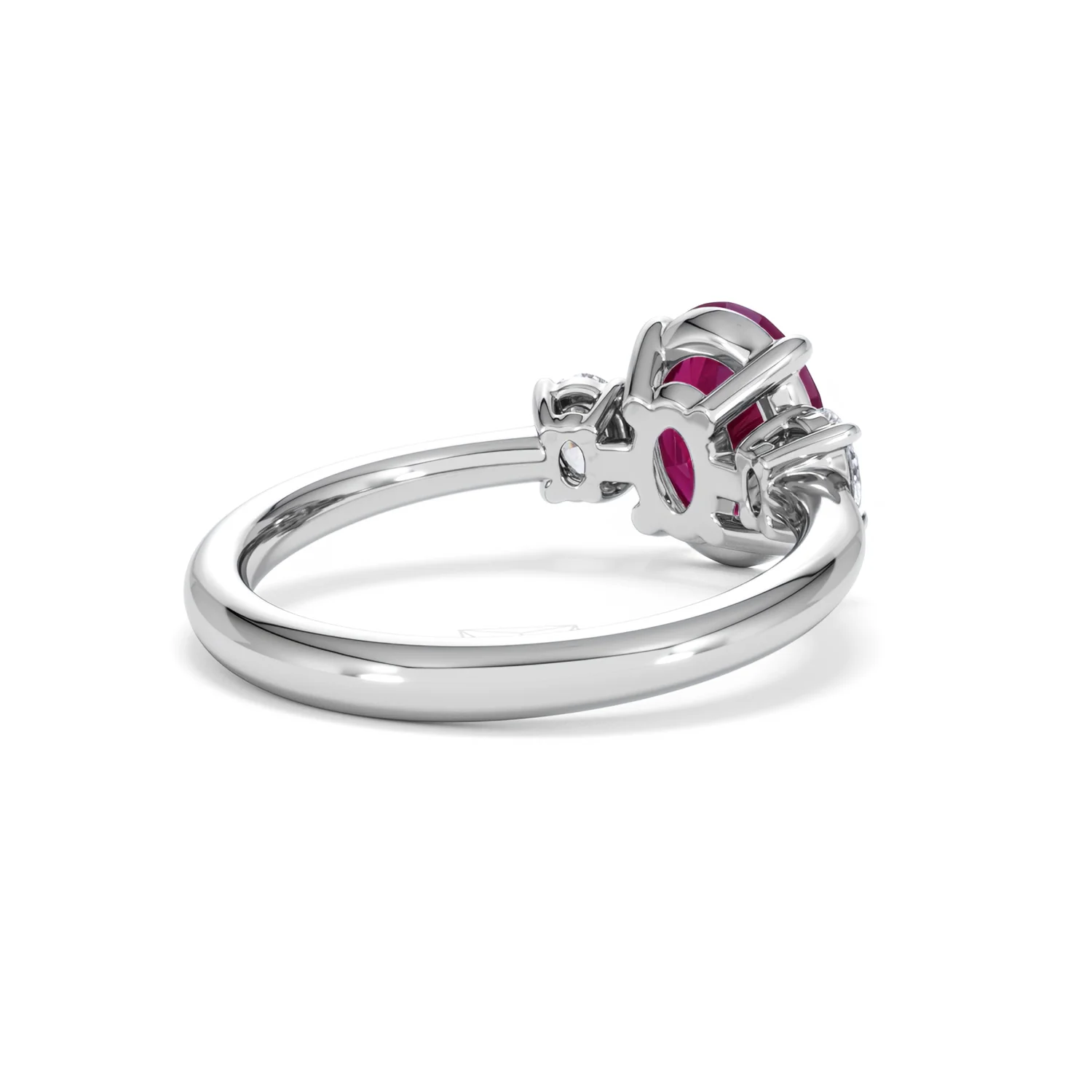 Solene 2.00ct Oval Cut Lab Ruby and Lab Diamond 3 Stone Engagement Ring in 18K White Gold - Image 41