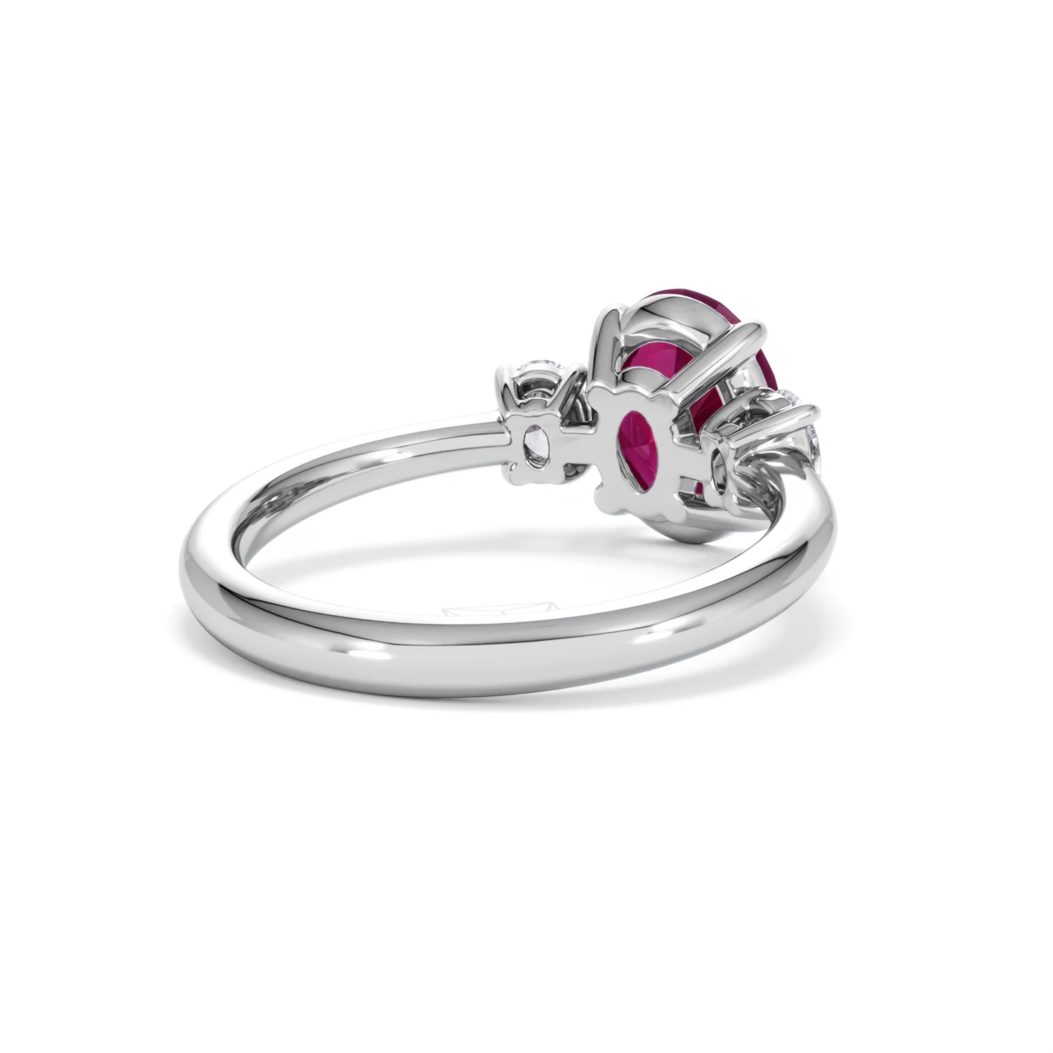 Solene 2.00ct Oval Cut Lab Ruby and Lab Diamond 3 Stone Engagement Ring in 18K White Gold - Image 42