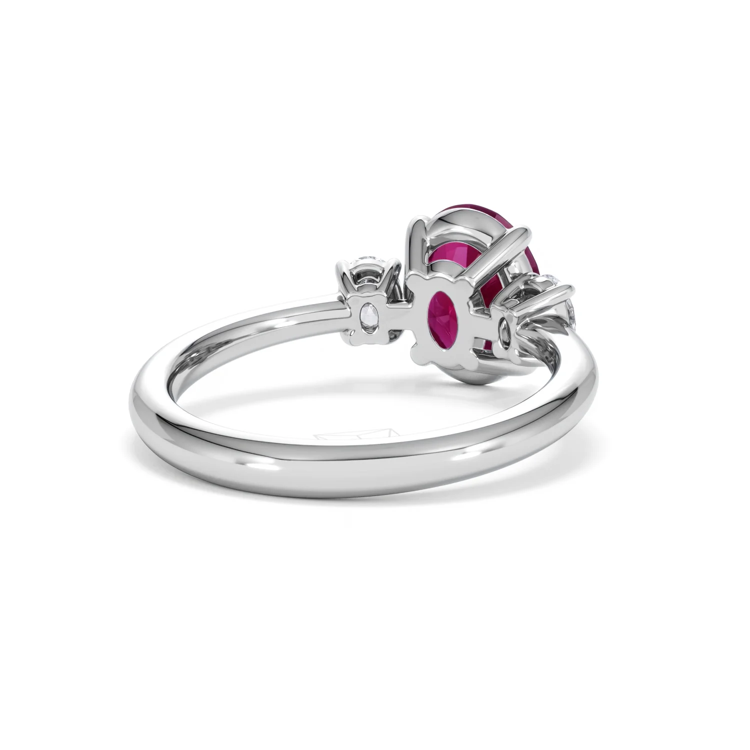 Solene 2.00ct Oval Cut Lab Ruby and Lab Diamond 3 Stone Engagement Ring in 18K White Gold - Image 43