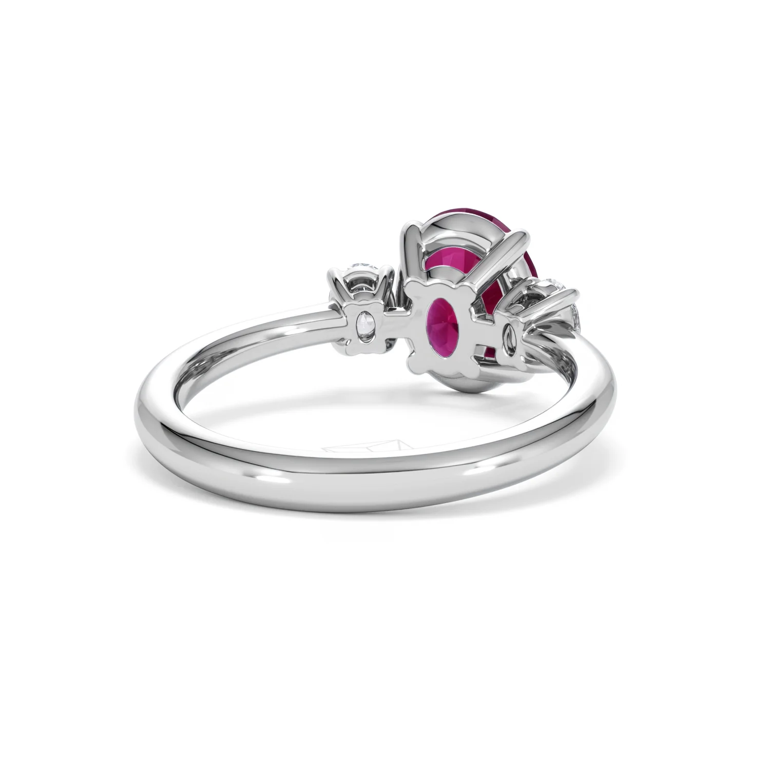 Solene 2.00ct Oval Cut Lab Ruby and Lab Diamond 3 Stone Engagement Ring in 18K White Gold - Image 44