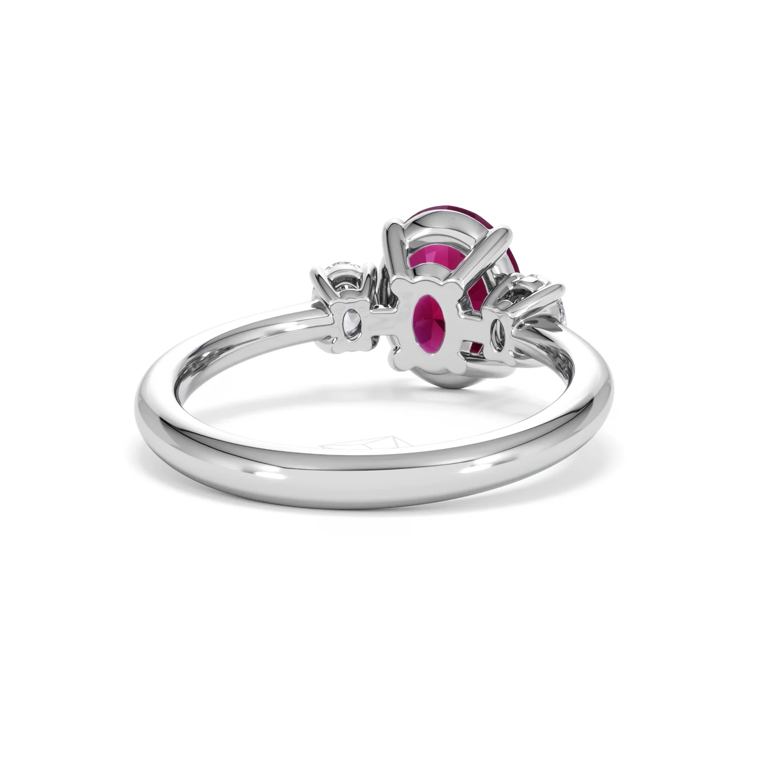 Solene 2.00ct Oval Cut Lab Ruby and Lab Diamond 3 Stone Engagement Ring in 18K White Gold - Image 45