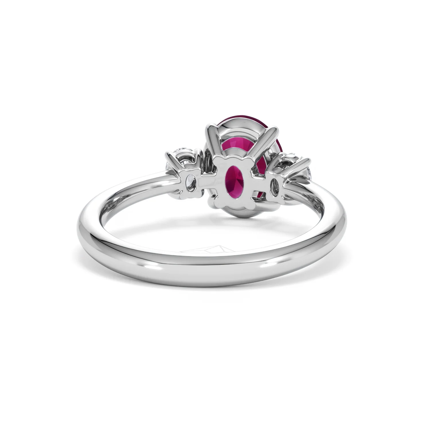 Solene 2.00ct Oval Cut Lab Ruby and Lab Diamond 3 Stone Engagement Ring in 18K White Gold - Image 46