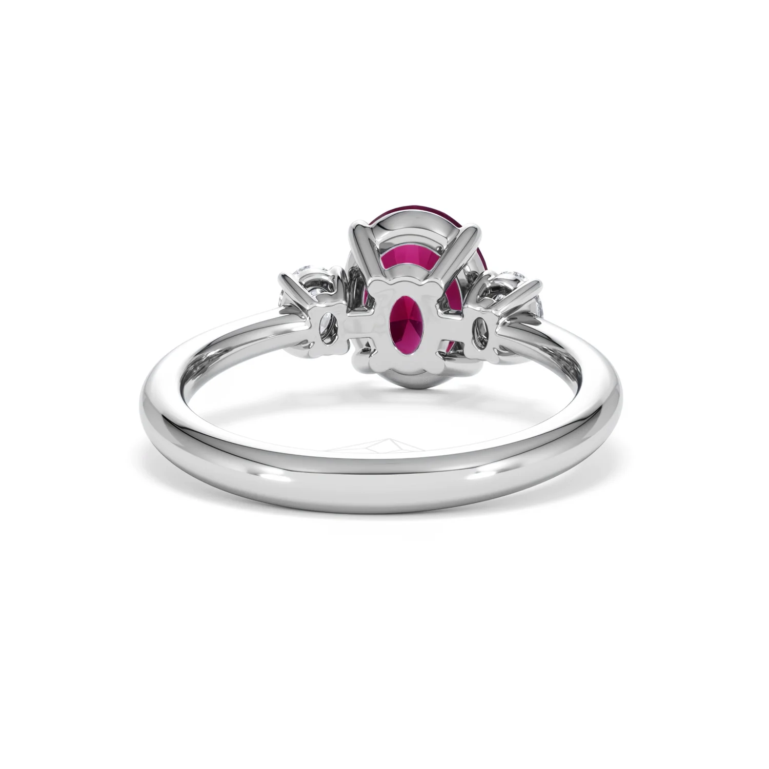 Solene 2.00ct Oval Cut Lab Ruby and Lab Diamond 3 Stone Engagement Ring in 18K White Gold - Image 47