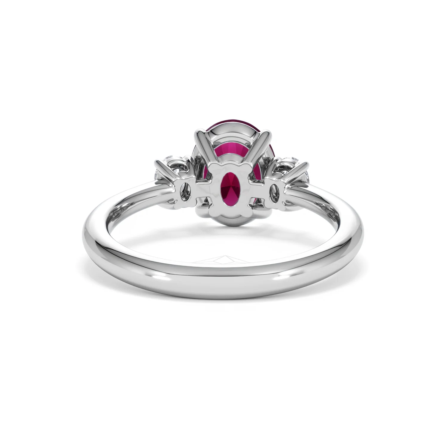 Solene 2.00ct Oval Cut Lab Ruby and Lab Diamond 3 Stone Engagement Ring in 18K White Gold - Image 48