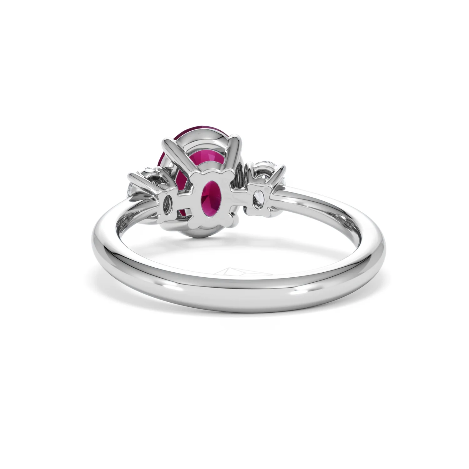 Solene 2.00ct Oval Cut Lab Ruby and Lab Diamond 3 Stone Engagement Ring in 18K White Gold - Image 52