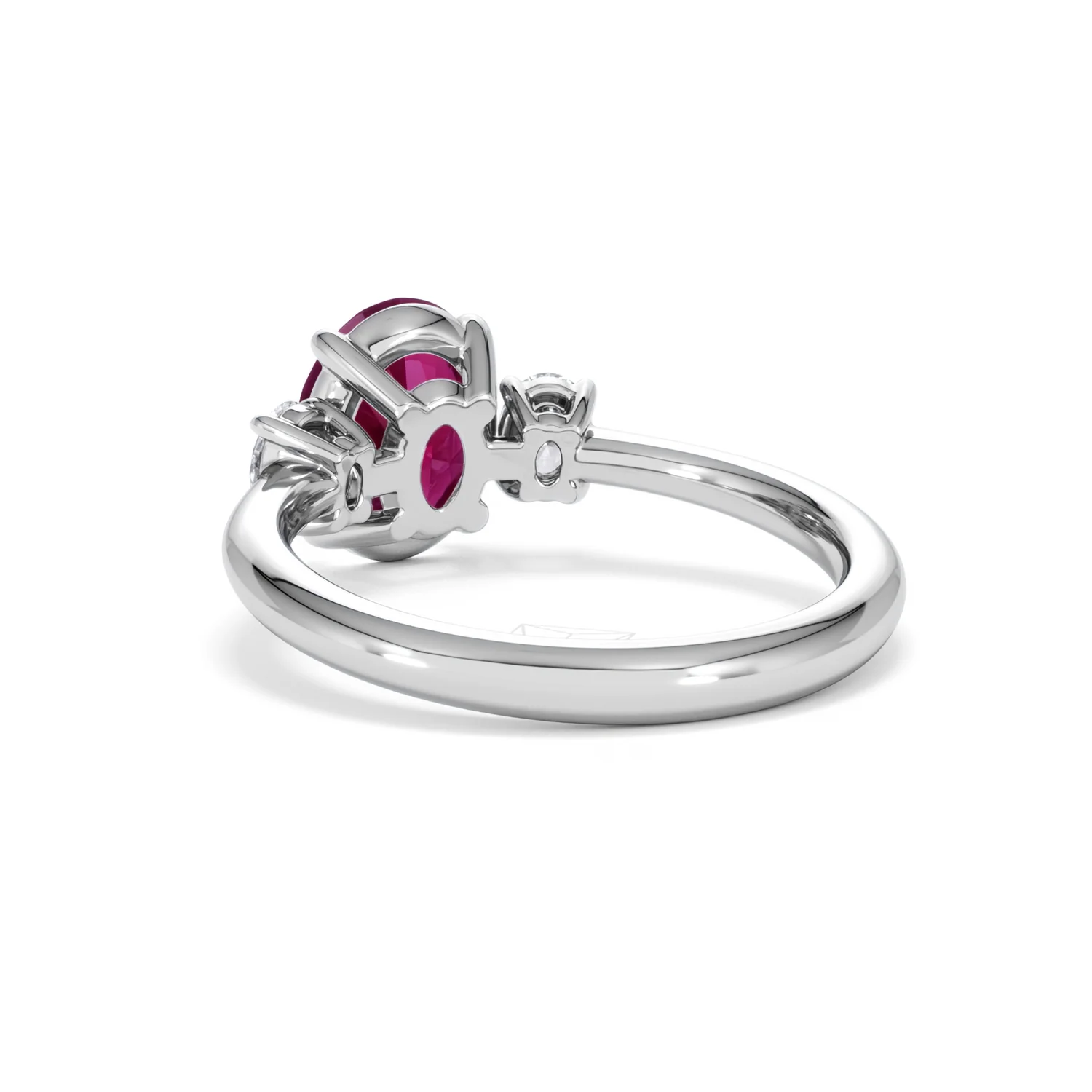 Solene 2.00ct Oval Cut Lab Ruby and Lab Diamond 3 Stone Engagement Ring in 18K White Gold - Image 55