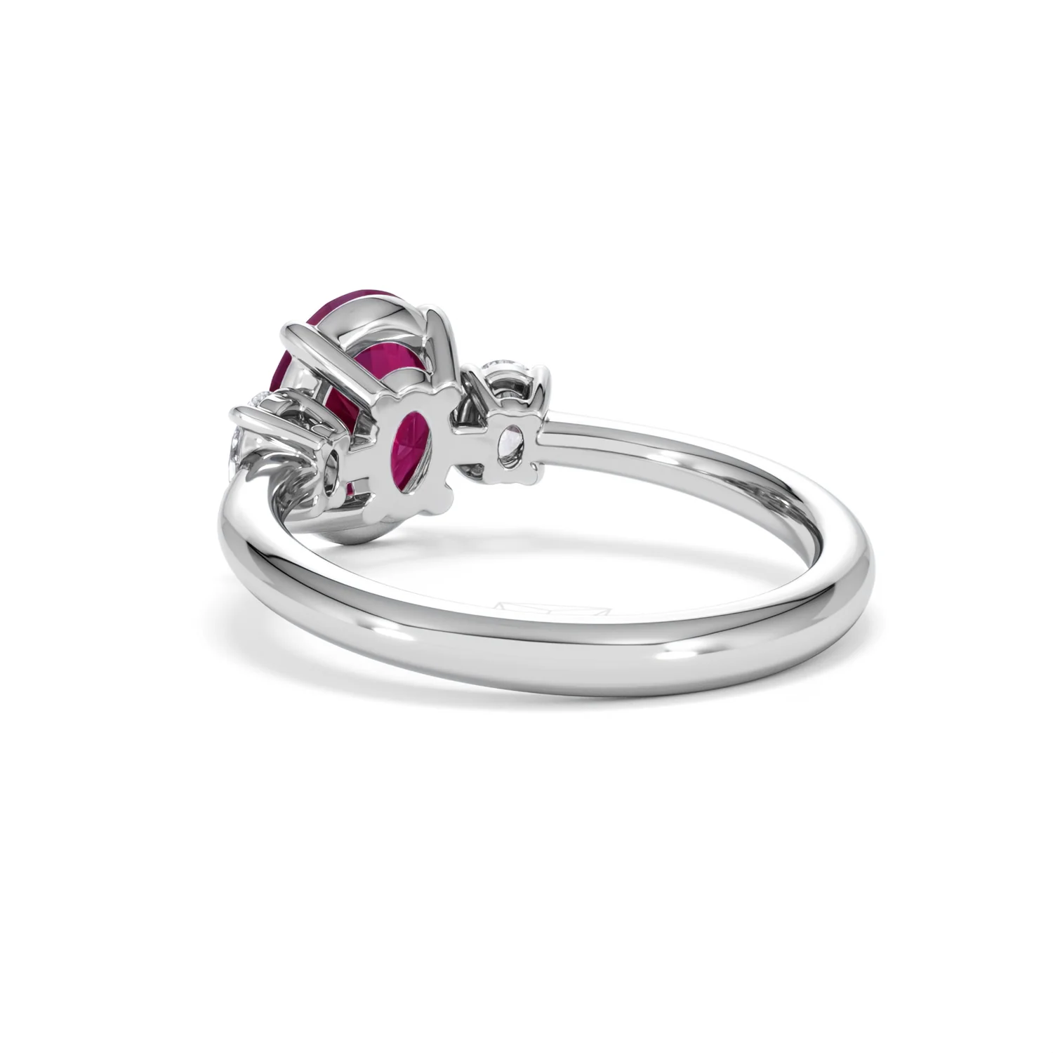Solene 2.00ct Oval Cut Lab Ruby and Lab Diamond 3 Stone Engagement Ring in 18K White Gold - Image 56