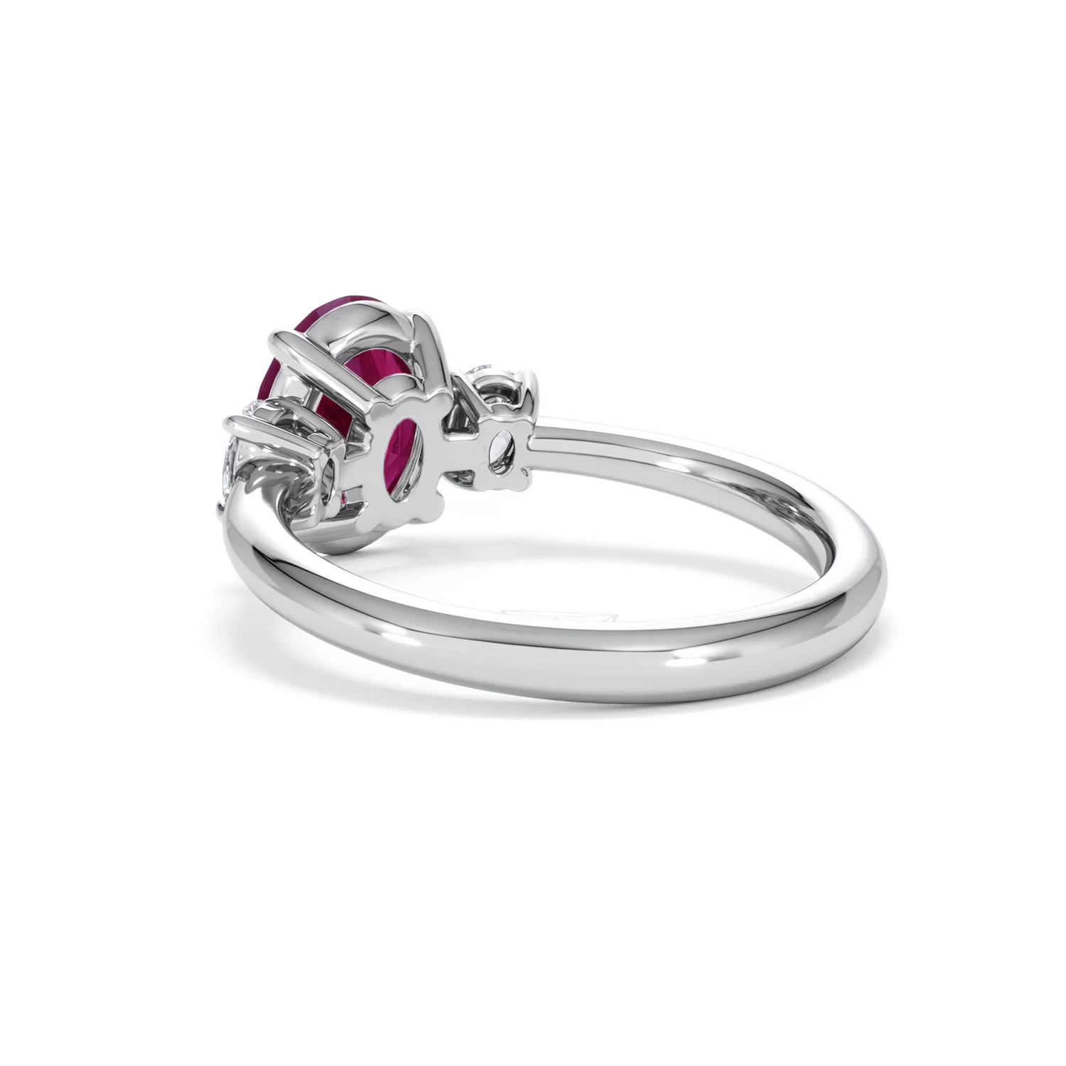 Solene 2.00ct Oval Cut Lab Ruby and Lab Diamond 3 Stone Engagement Ring in 18K White Gold - Image 57