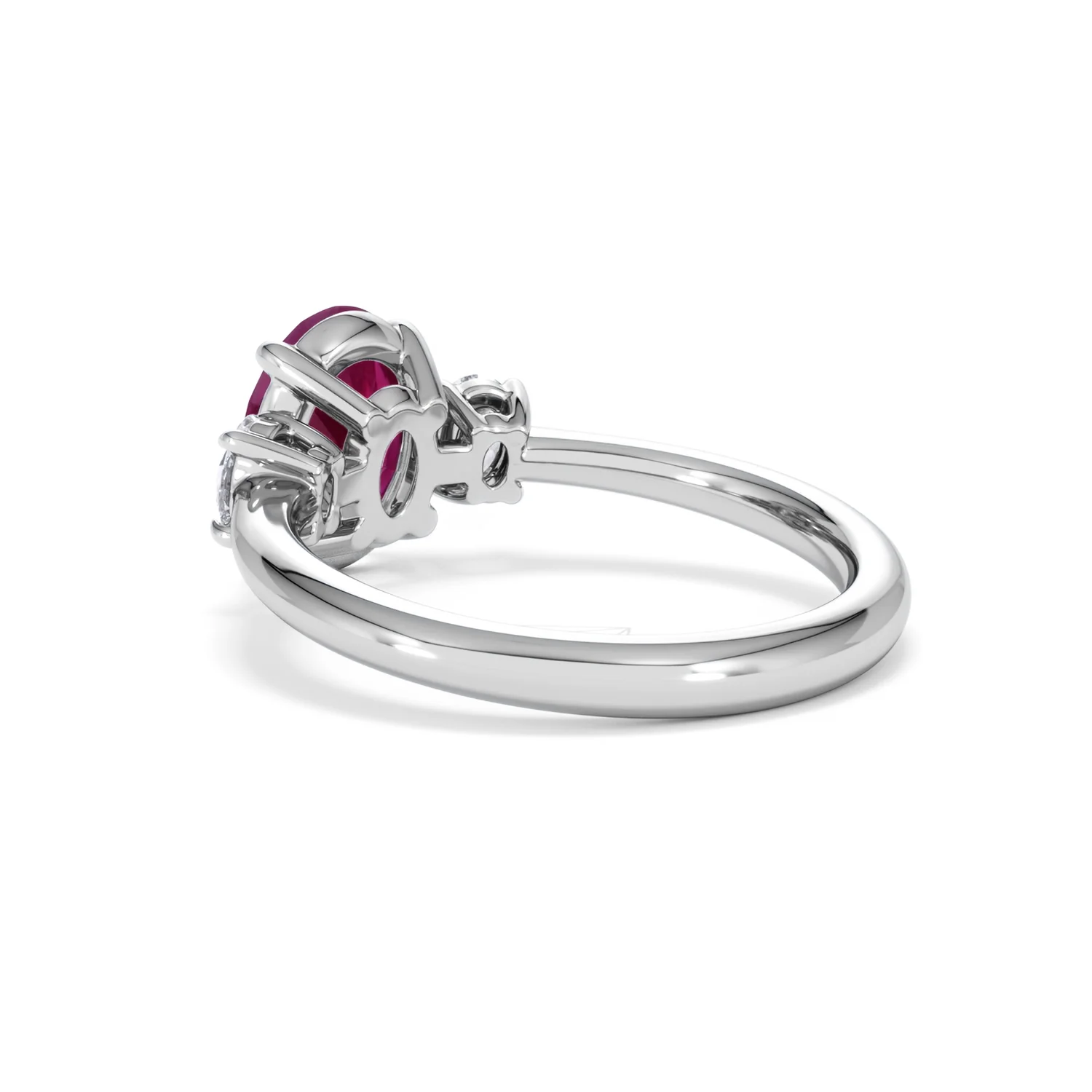 Solene 2.00ct Oval Cut Lab Ruby and Lab Diamond 3 Stone Engagement Ring in 18K White Gold - Image 58