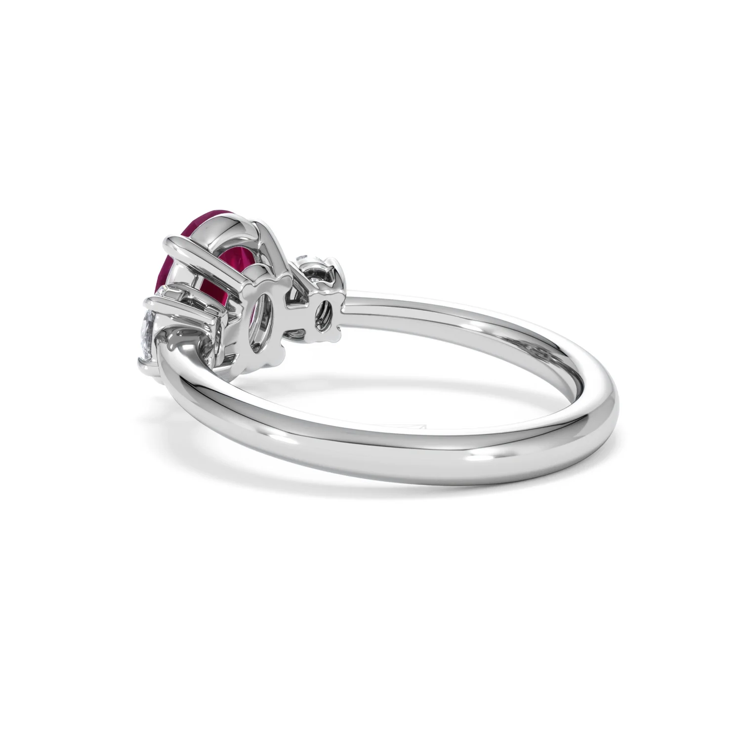 Solene 2.00ct Oval Cut Lab Ruby and Lab Diamond 3 Stone Engagement Ring in 18K White Gold - Image 59