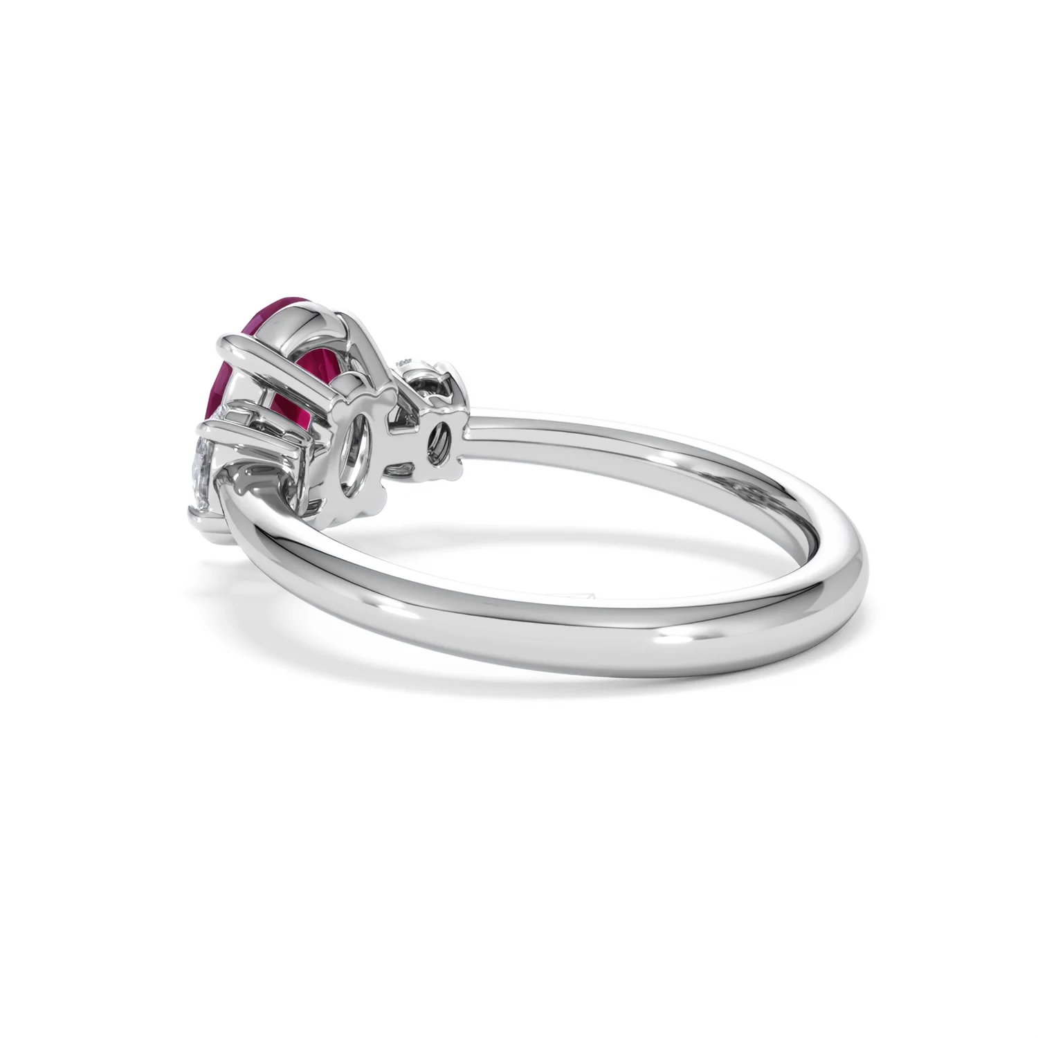 Solene 2.00ct Oval Cut Lab Ruby and Lab Diamond 3 Stone Engagement Ring in 18K White Gold - Image 60