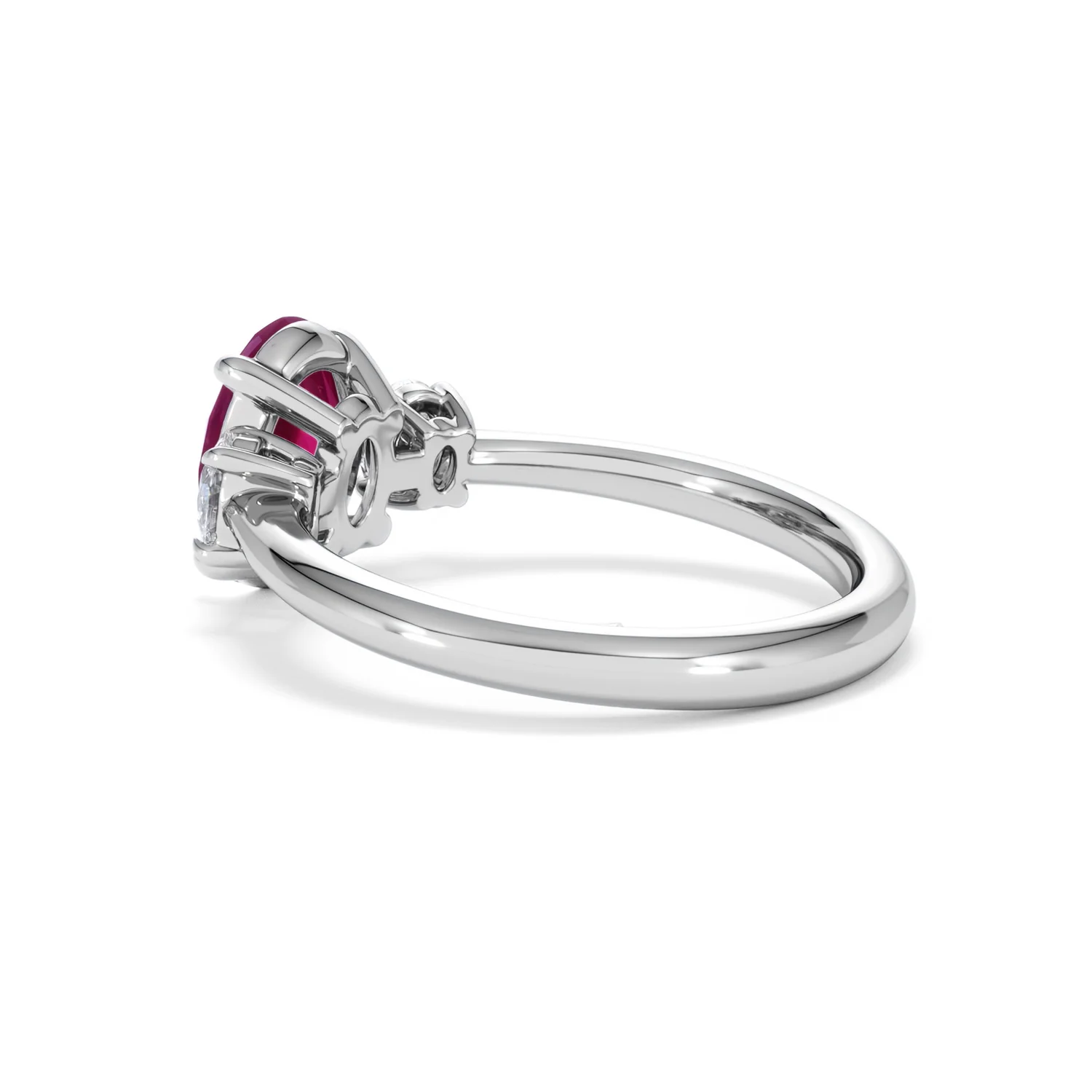 Solene 2.00ct Oval Cut Lab Ruby and Lab Diamond 3 Stone Engagement Ring in 18K White Gold - Image 61