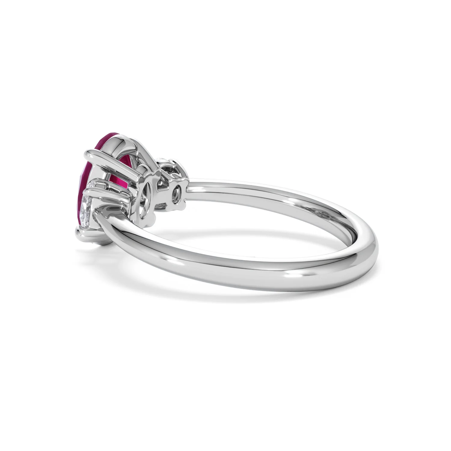 Solene 2.00ct Oval Cut Lab Ruby and Lab Diamond 3 Stone Engagement Ring in 18K White Gold - Image 62