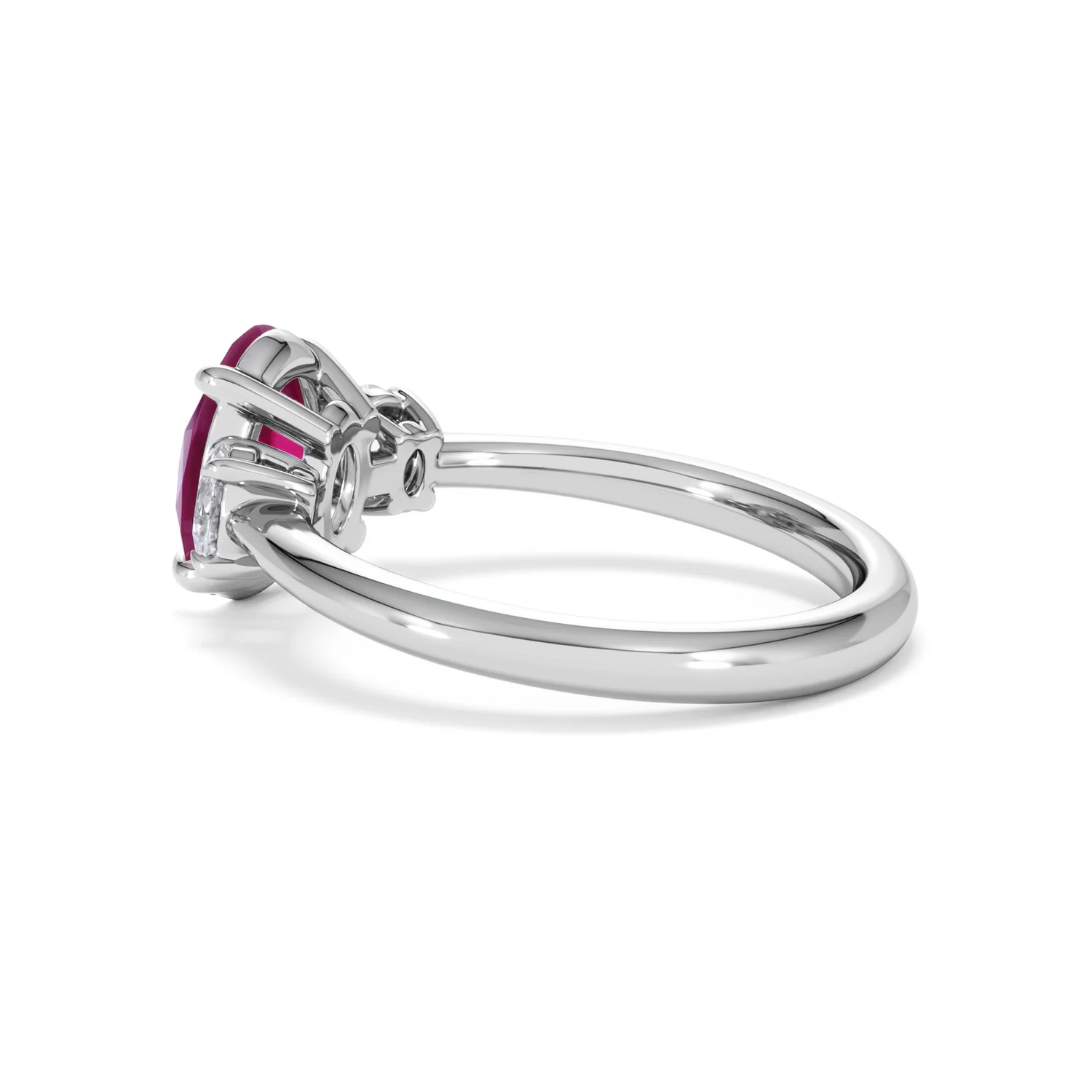 Solene 2.00ct Oval Cut Lab Ruby and Lab Diamond 3 Stone Engagement Ring in 18K White Gold - Image 63