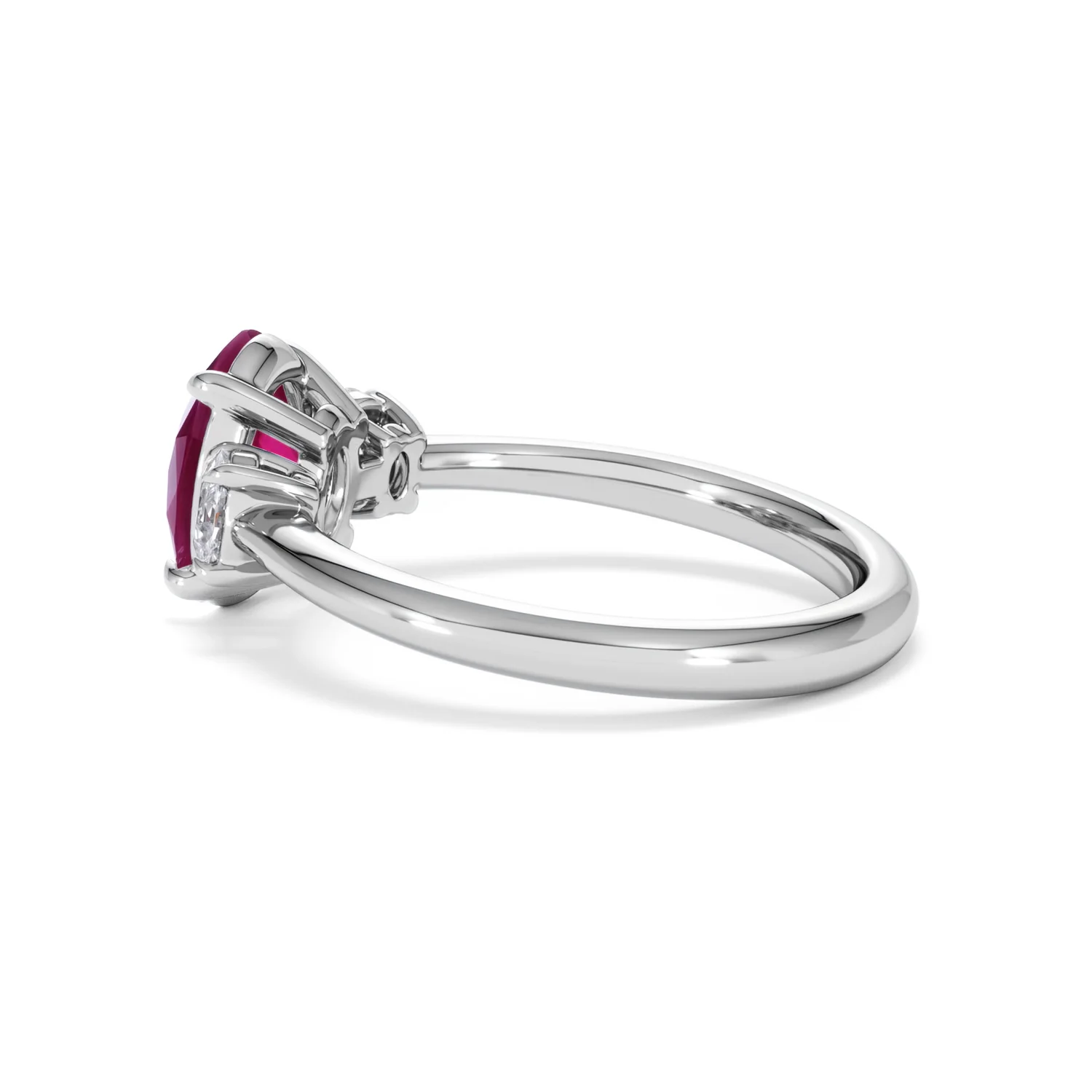 Solene 2.00ct Oval Cut Lab Ruby and Lab Diamond 3 Stone Engagement Ring in 18K White Gold - Image 64