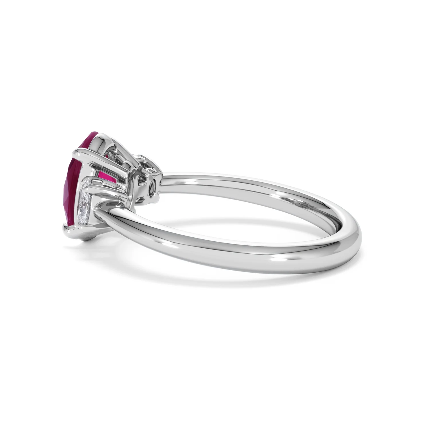 Solene 2.00ct Oval Cut Lab Ruby and Lab Diamond 3 Stone Engagement Ring in 18K White Gold - Image 65