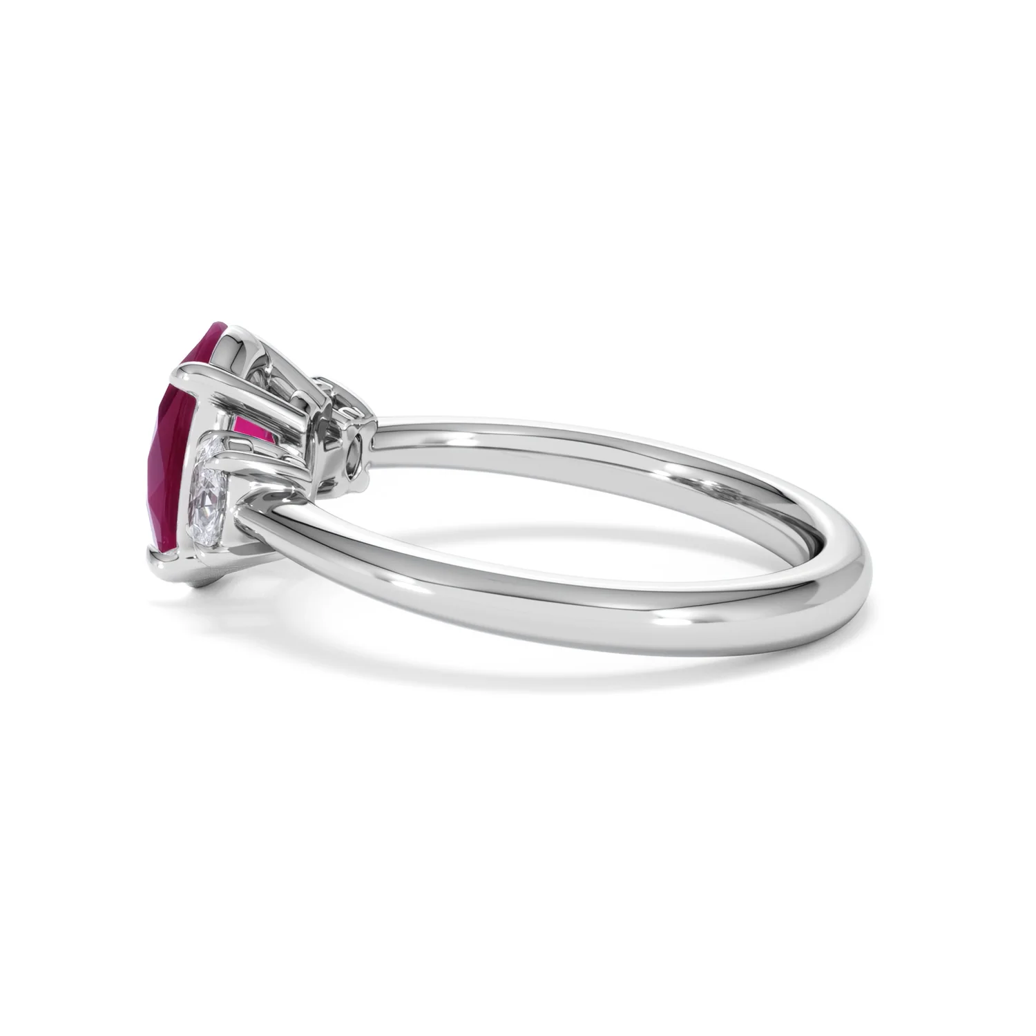 Solene 2.00ct Oval Cut Lab Ruby and Lab Diamond 3 Stone Engagement Ring in 18K White Gold - Image 66