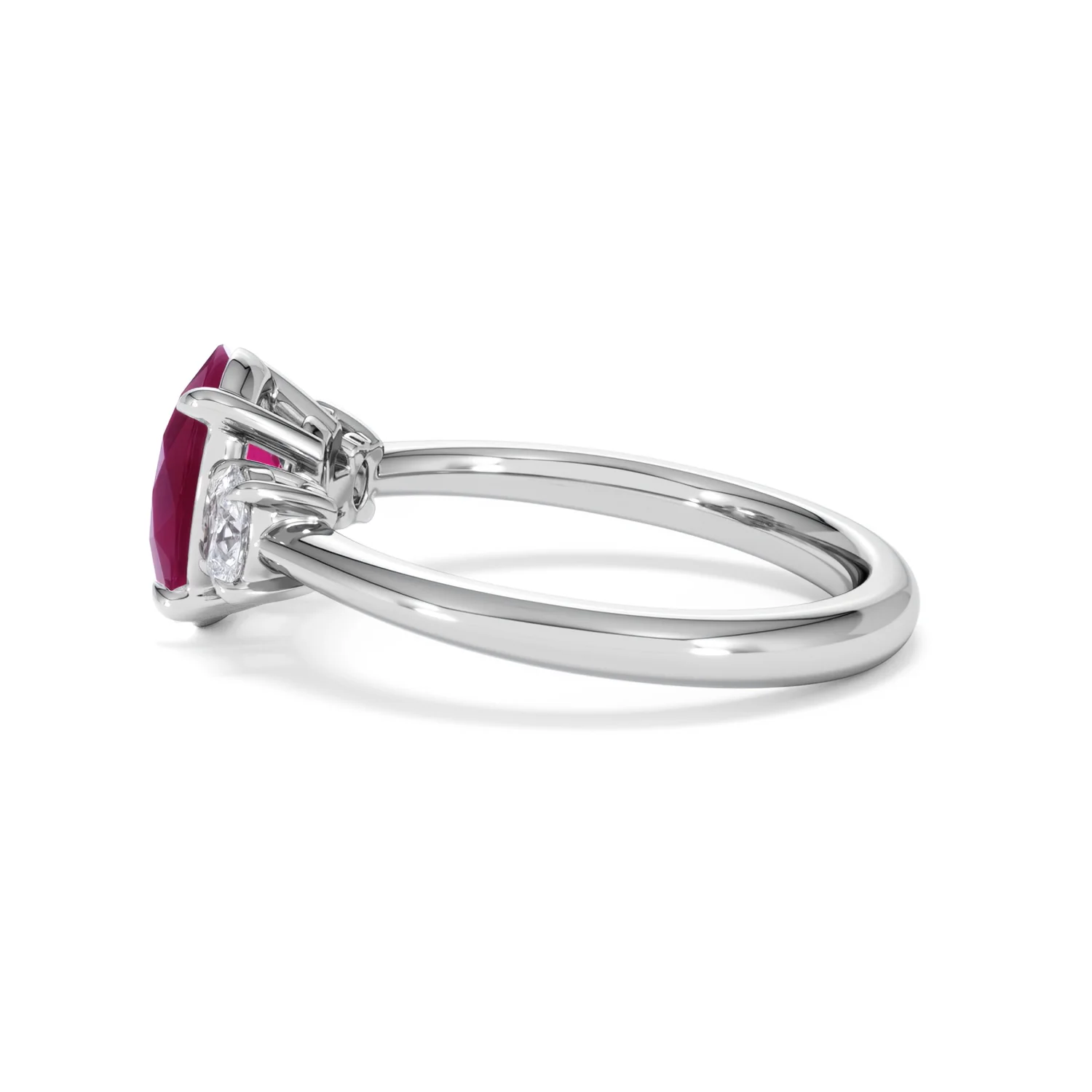 Solene 2.00ct Oval Cut Lab Ruby and Lab Diamond 3 Stone Engagement Ring in 18K White Gold - Image 67