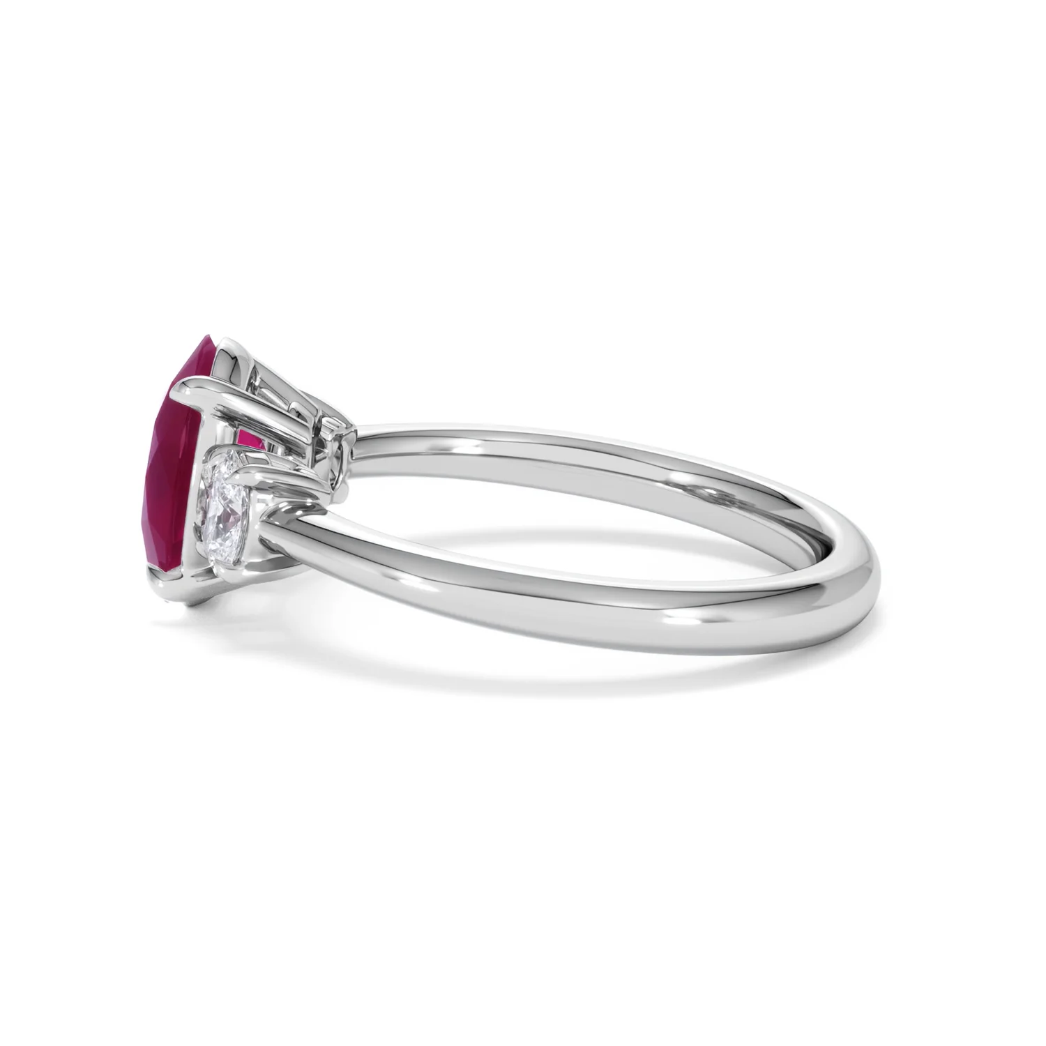 Solene 2.00ct Oval Cut Lab Ruby and Lab Diamond 3 Stone Engagement Ring in 18K White Gold - Image 68
