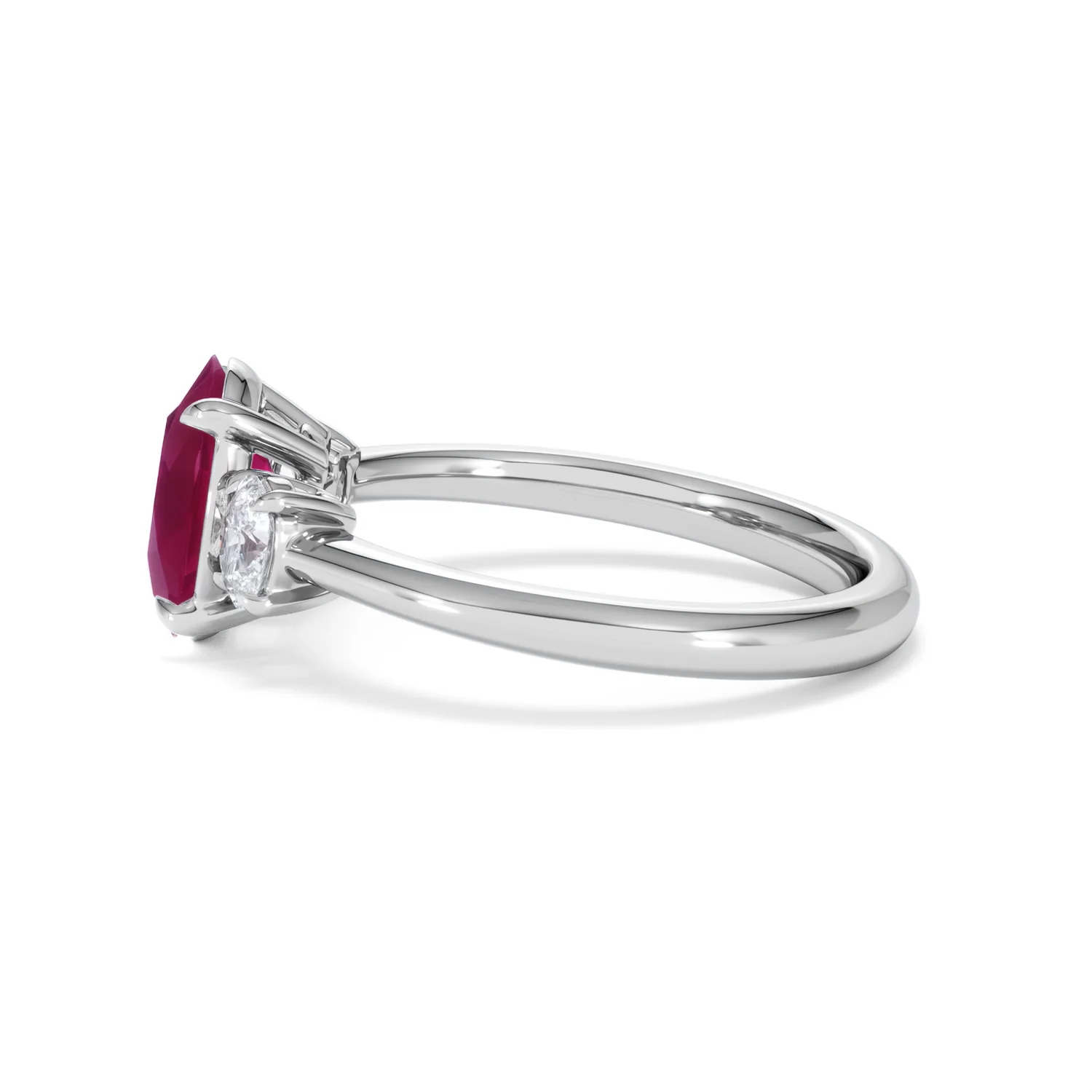 Solene 2.00ct Oval Cut Lab Ruby and Lab Diamond 3 Stone Engagement Ring in 18K White Gold - Image 69