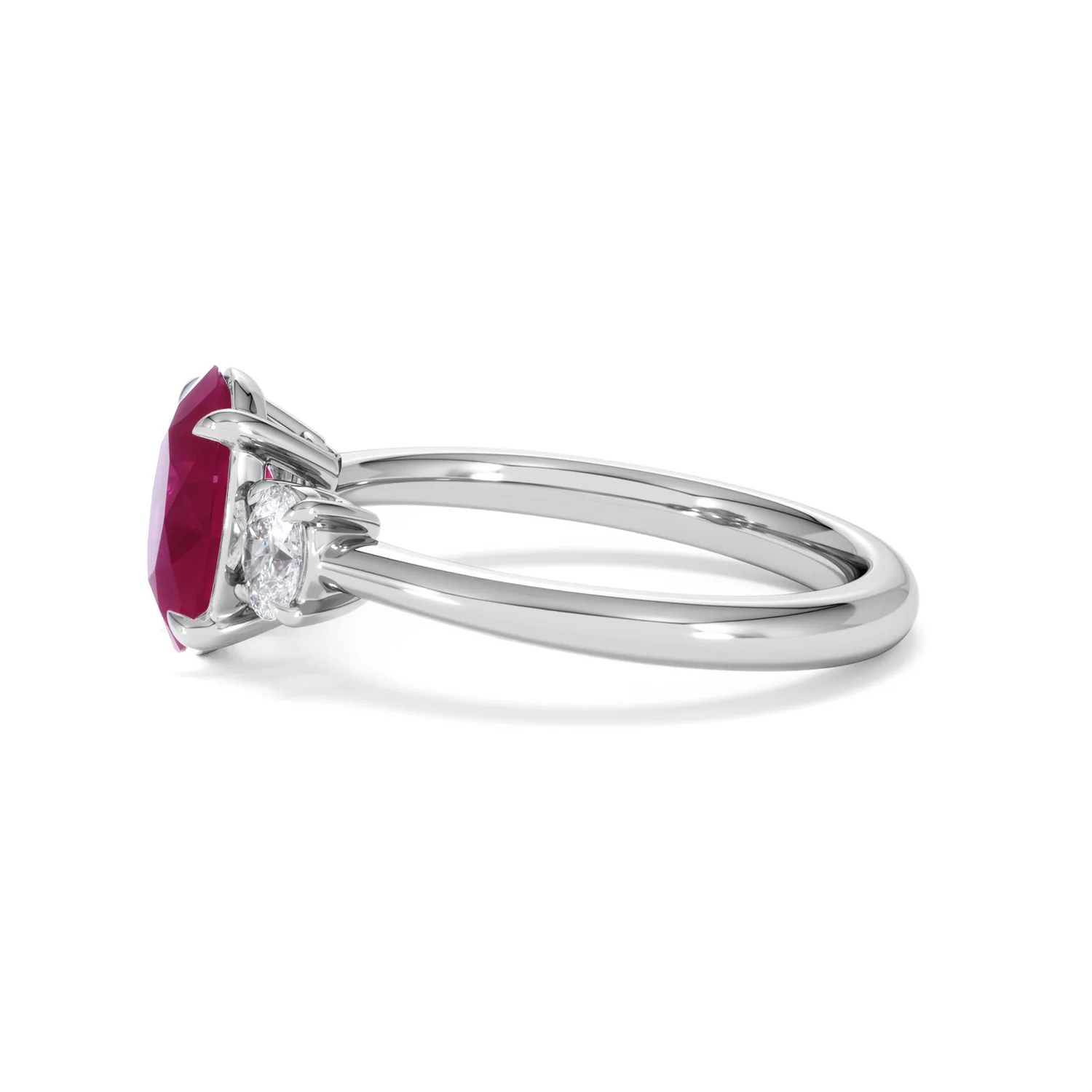 Solene 2.00ct Oval Cut Lab Ruby and Lab Diamond 3 Stone Engagement Ring in 18K White Gold - Image 71