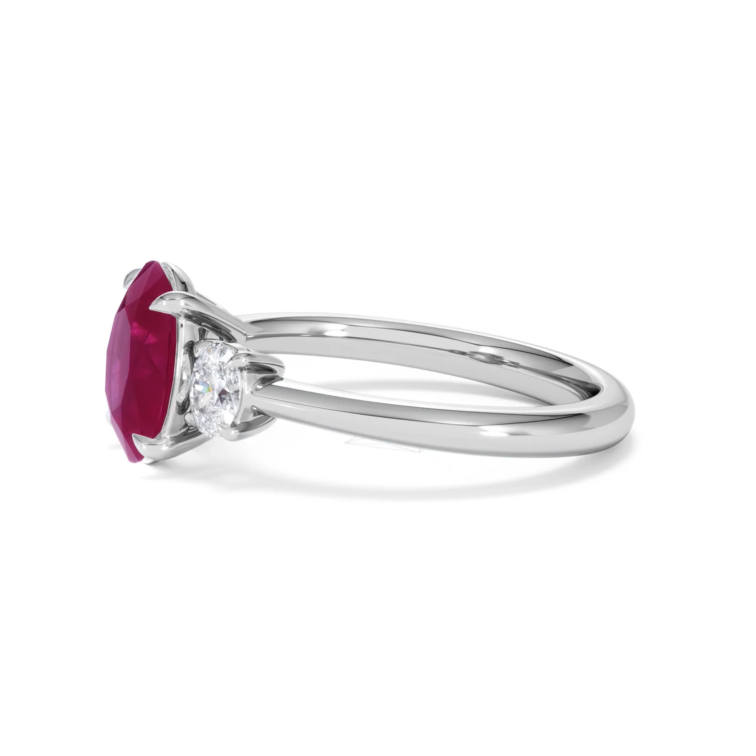Solene 2.00ct Oval Cut Lab Ruby and Lab Diamond 3 Stone Engagement Ring in 18K White Gold - Image 73