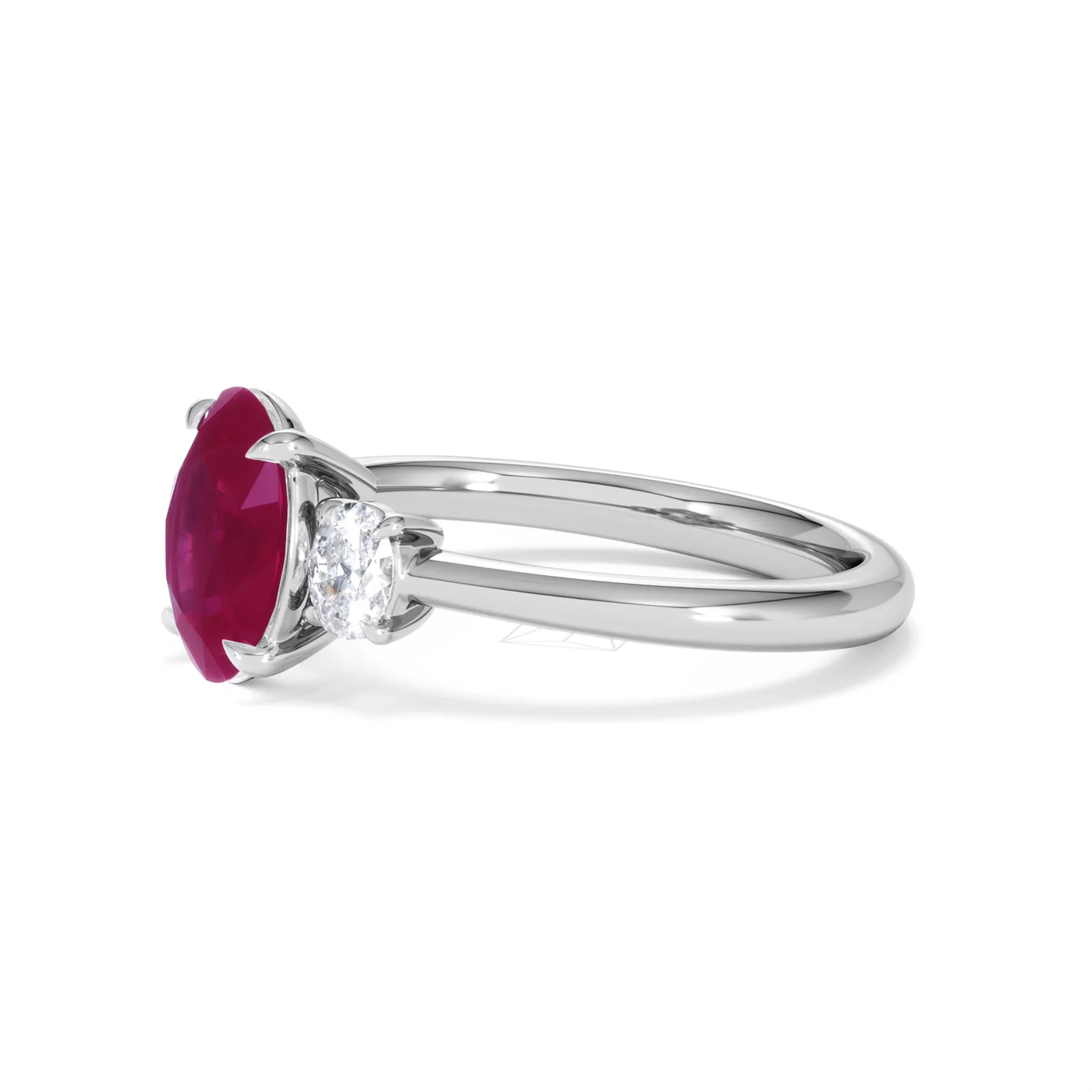 Solene 2.00ct Oval Cut Lab Ruby and Lab Diamond 3 Stone Engagement Ring in 18K White Gold - Image 75
