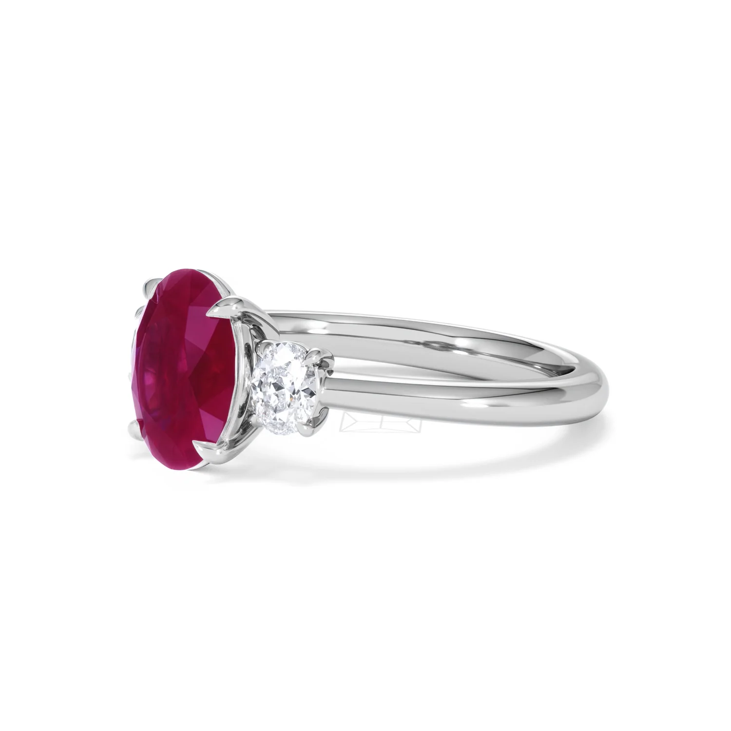 Solene 2.00ct Oval Cut Lab Ruby and Lab Diamond 3 Stone Engagement Ring in 18K White Gold - Image 78