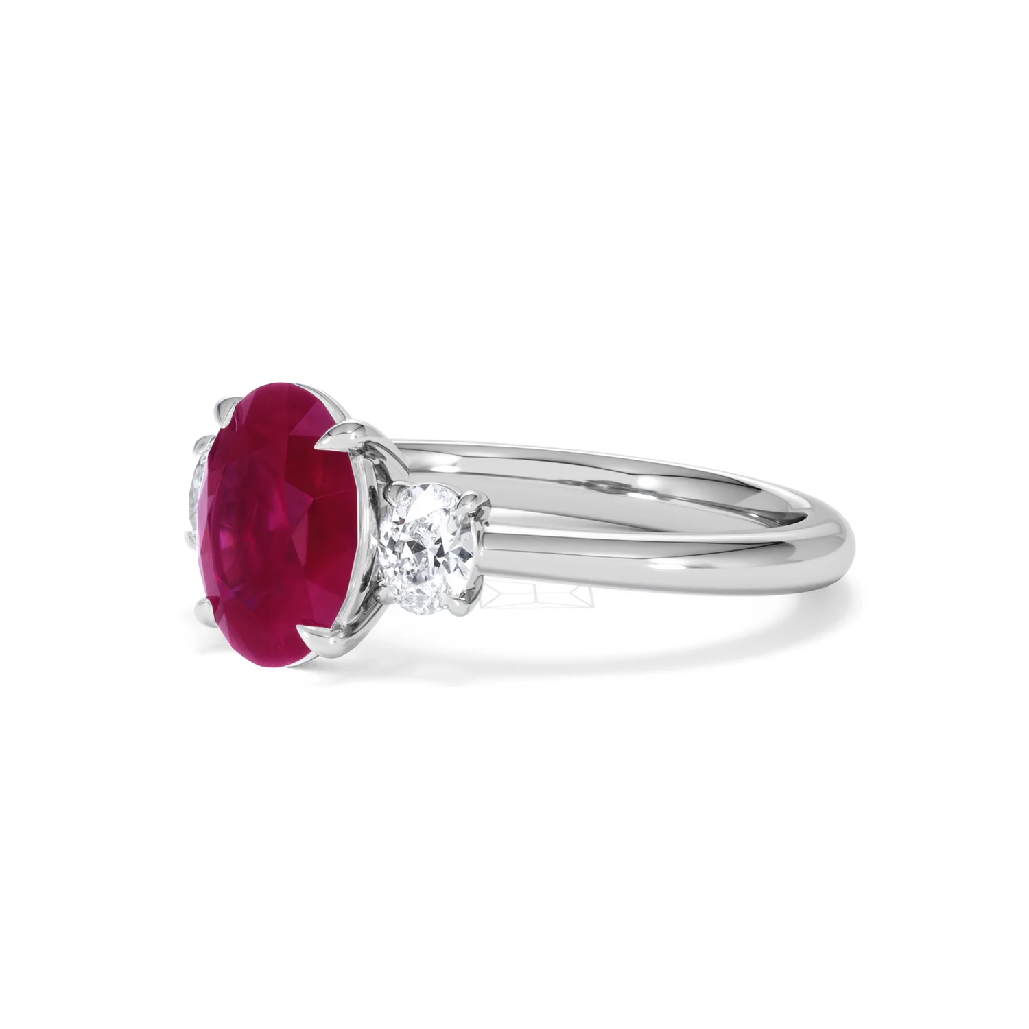 Solene 2.00ct Oval Cut Lab Ruby and Lab Diamond 3 Stone Engagement Ring in 18K White Gold - Image 79