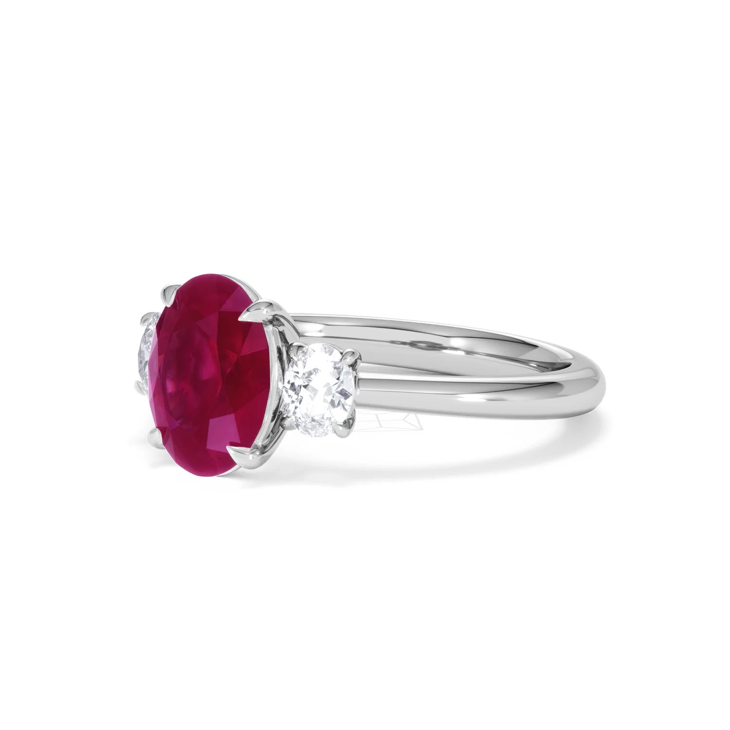 Solene 2.00ct Oval Cut Lab Ruby and Lab Diamond 3 Stone Engagement Ring in 18K White Gold - Image 80