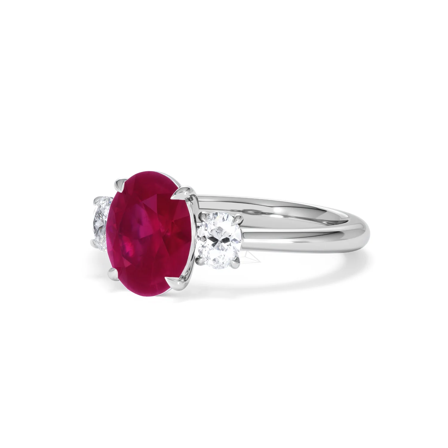 Solene 2.00ct Oval Cut Lab Ruby and Lab Diamond 3 Stone Engagement Ring in 18K White Gold - Image 82