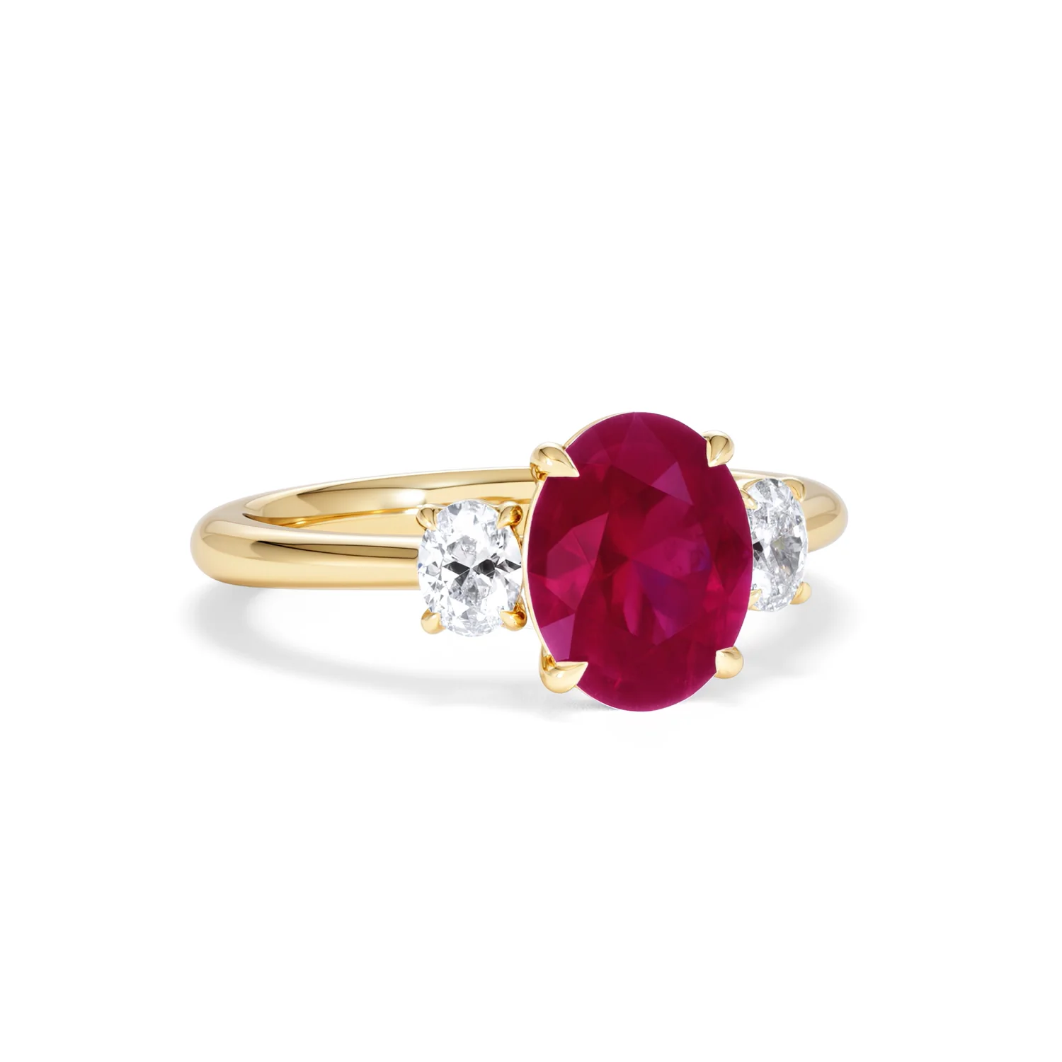 Solene 2.00ct Oval Cut Lab Ruby and Lab Diamond 3 Stone Engagement Ring in 18K Yellow Gold - Image 13