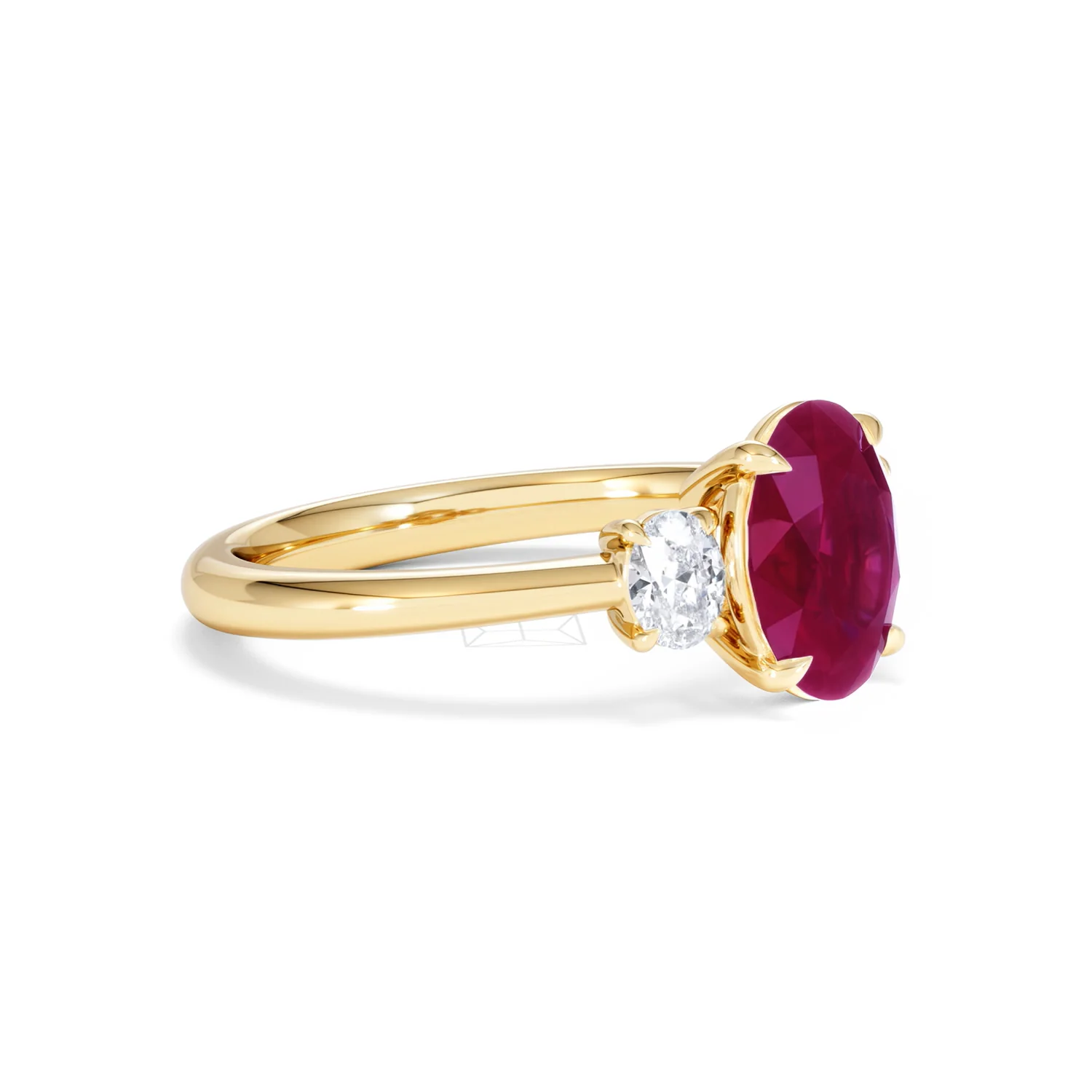 Solene 2.00ct Oval Cut Lab Ruby and Lab Diamond 3 Stone Engagement Ring in 18K Yellow Gold - Image 20