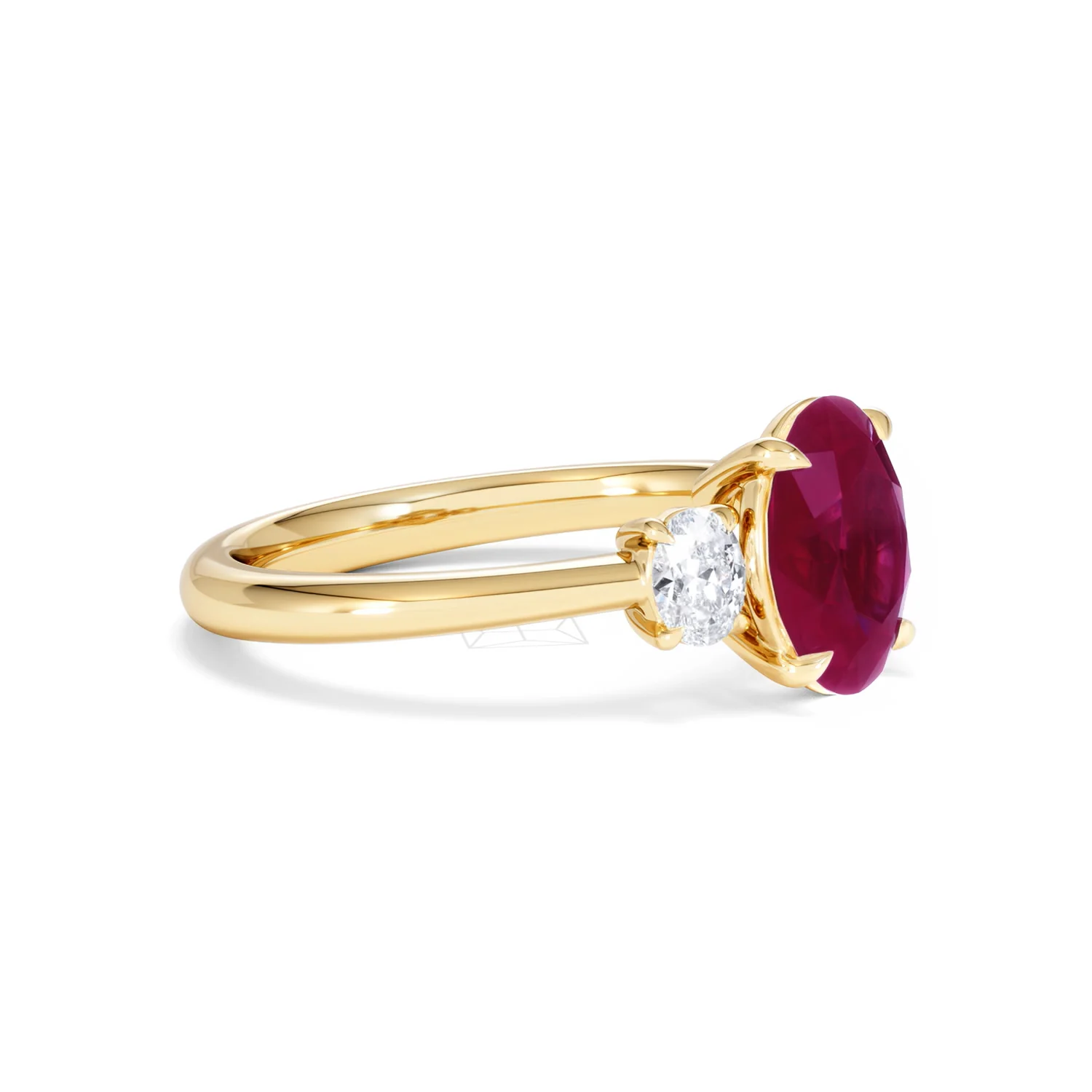 Solene 2.00ct Oval Cut Lab Ruby and Lab Diamond 3 Stone Engagement Ring in 18K Yellow Gold - Image 21