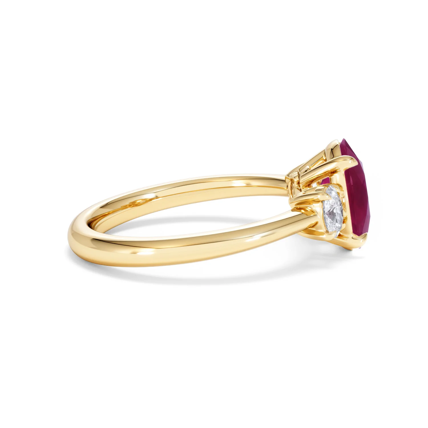 Solene 2.00ct Oval Cut Lab Ruby and Lab Diamond 3 Stone Engagement Ring in 18K Yellow Gold - Image 29