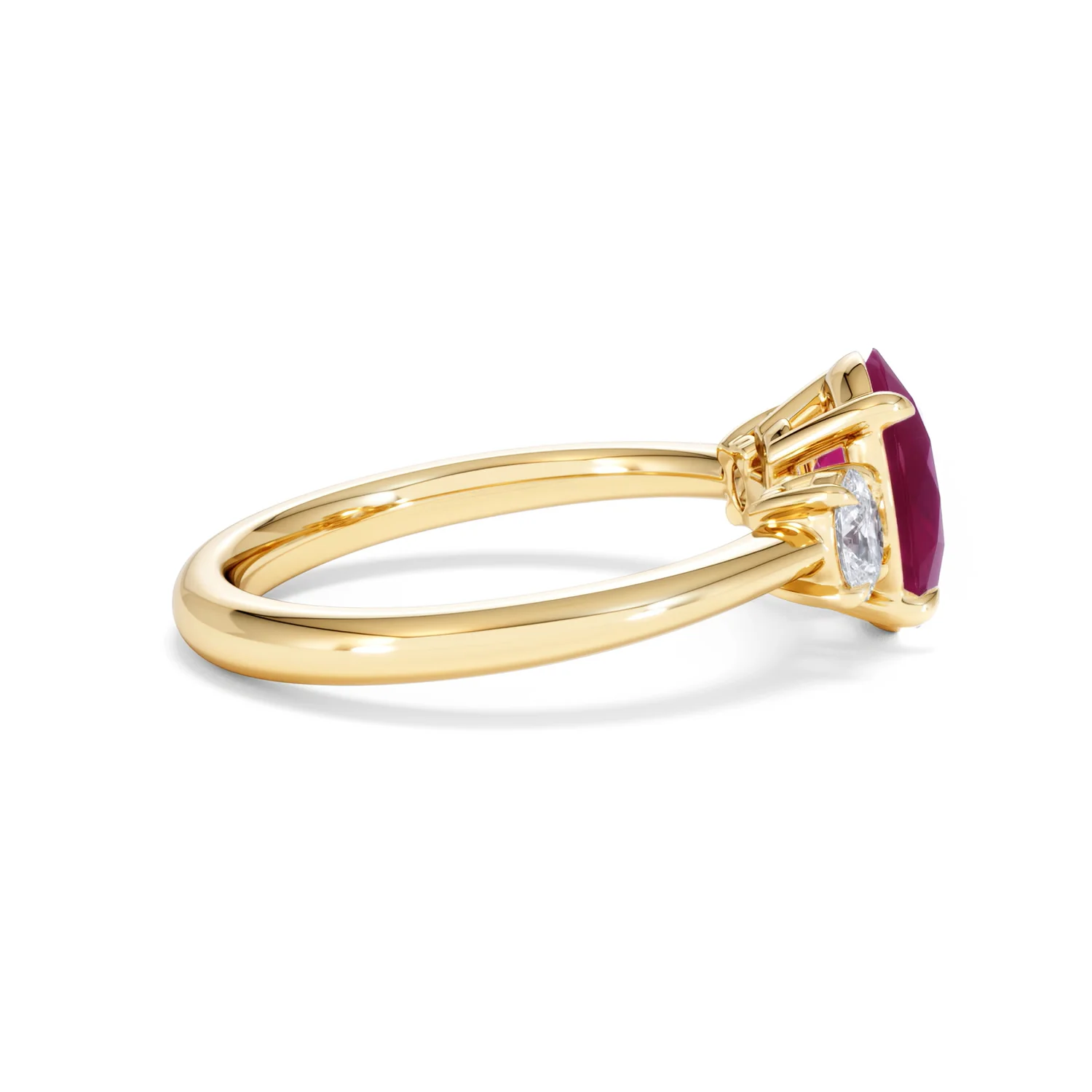 Solene 2.00ct Oval Cut Lab Ruby and Lab Diamond 3 Stone Engagement Ring in 18K Yellow Gold - Image 30