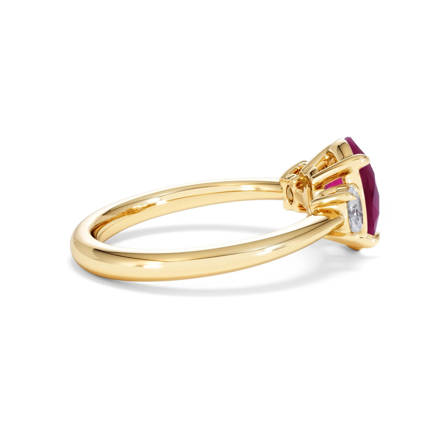 Solene 2.00ct Oval Cut Lab Ruby and Lab Diamond 3 Stone Engagement Ring in 18K Yellow Gold - Image 32