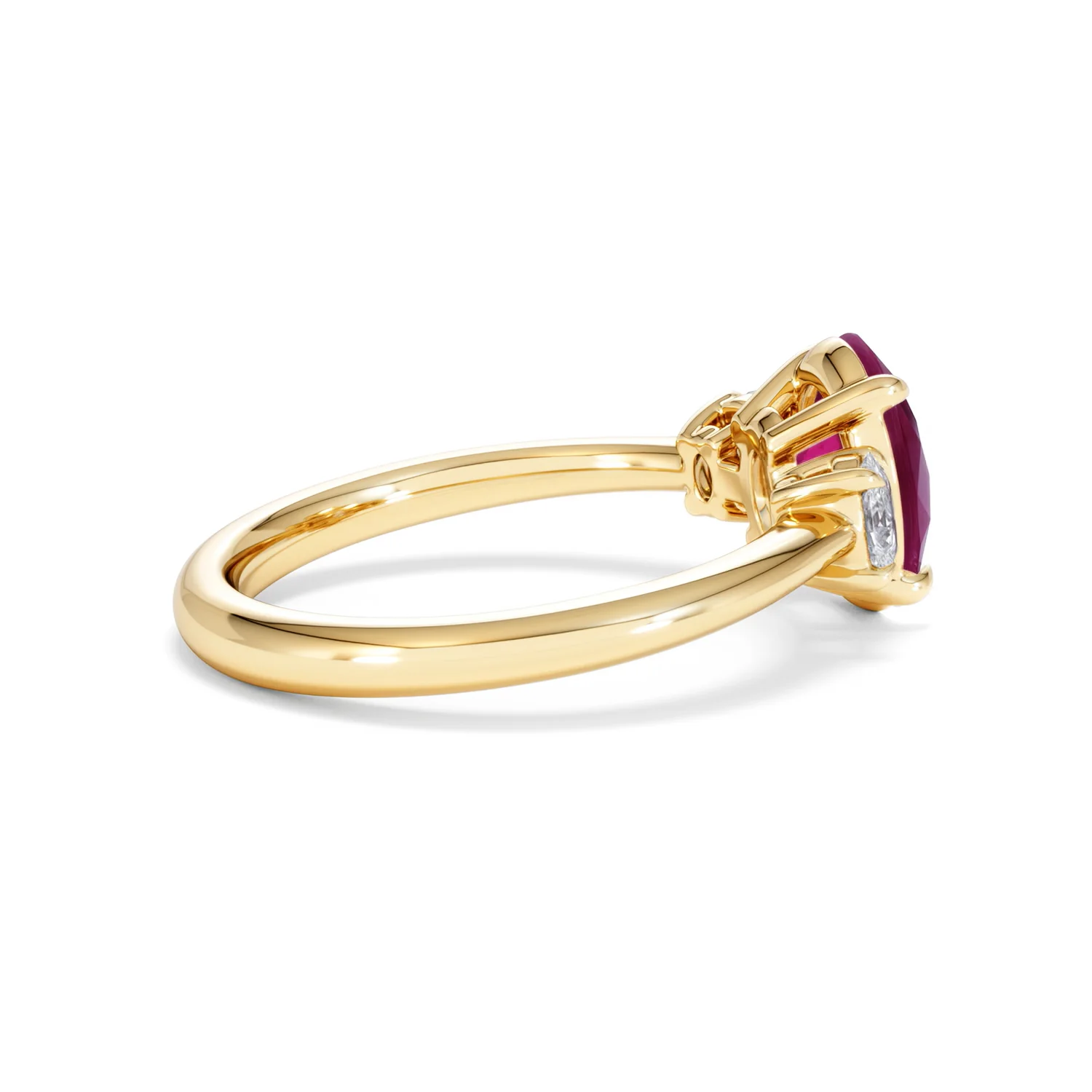 Solene 2.00ct Oval Cut Lab Ruby and Lab Diamond 3 Stone Engagement Ring in 18K Yellow Gold - Image 33