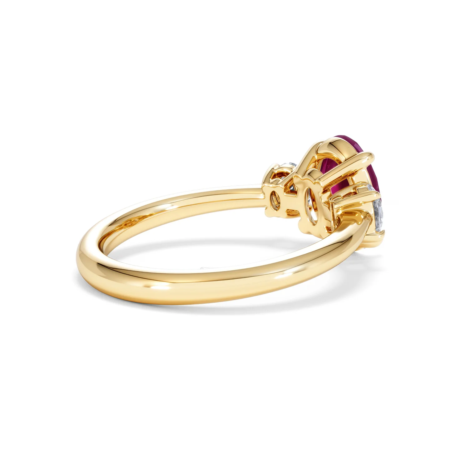 Solene 2.00ct Oval Cut Lab Ruby and Lab Diamond 3 Stone Engagement Ring in 18K Yellow Gold - Image 37