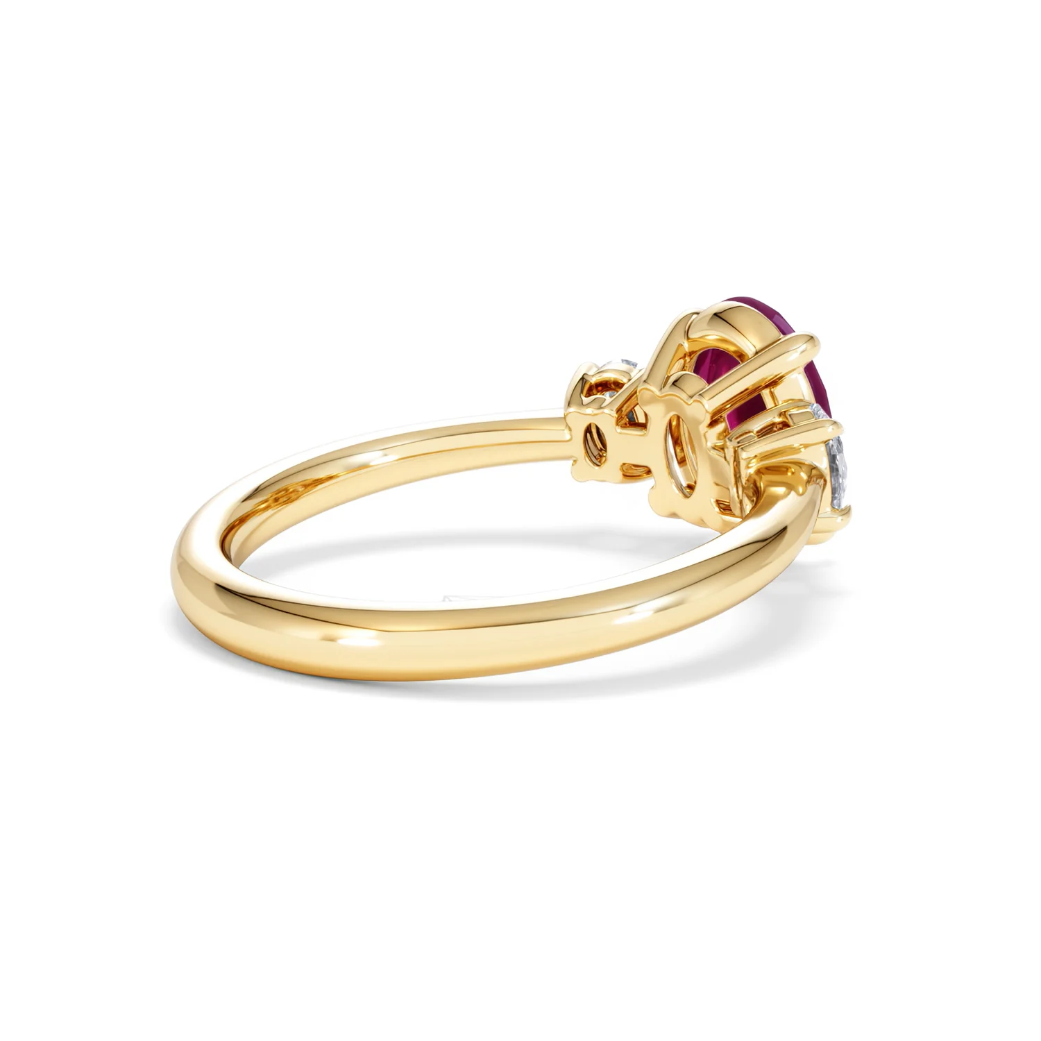 Solene 2.00ct Oval Cut Lab Ruby and Lab Diamond 3 Stone Engagement Ring in 18K Yellow Gold - Image 38