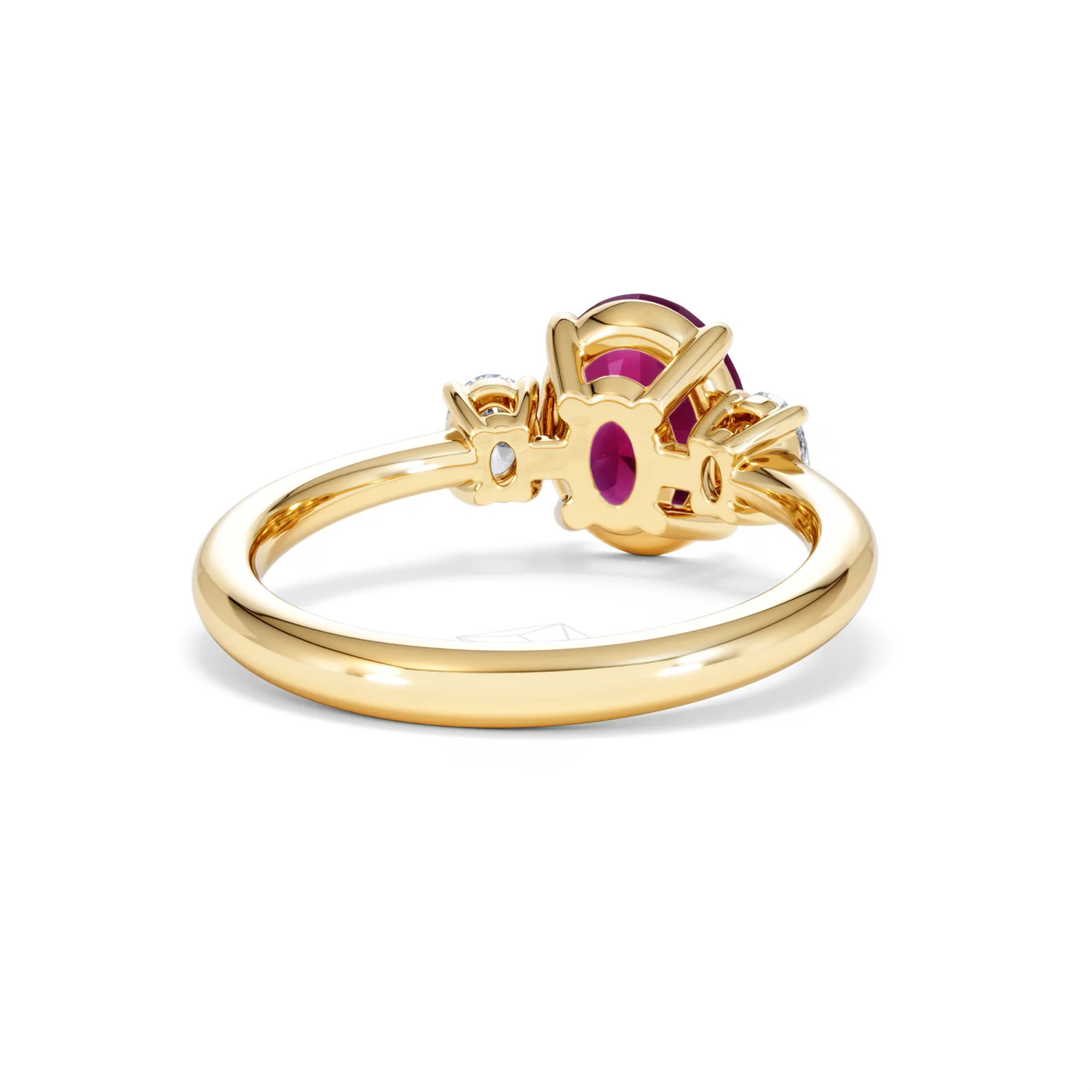 Solene 2.00ct Oval Cut Lab Ruby and Lab Diamond 3 Stone Engagement Ring in 18K Yellow Gold - Image 45
