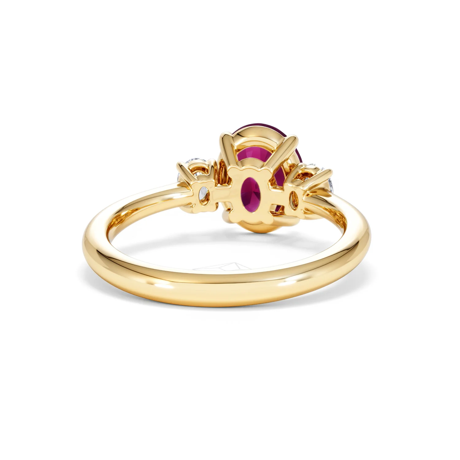 Solene 2.00ct Oval Cut Lab Ruby and Lab Diamond 3 Stone Engagement Ring in 18K Yellow Gold - Image 46