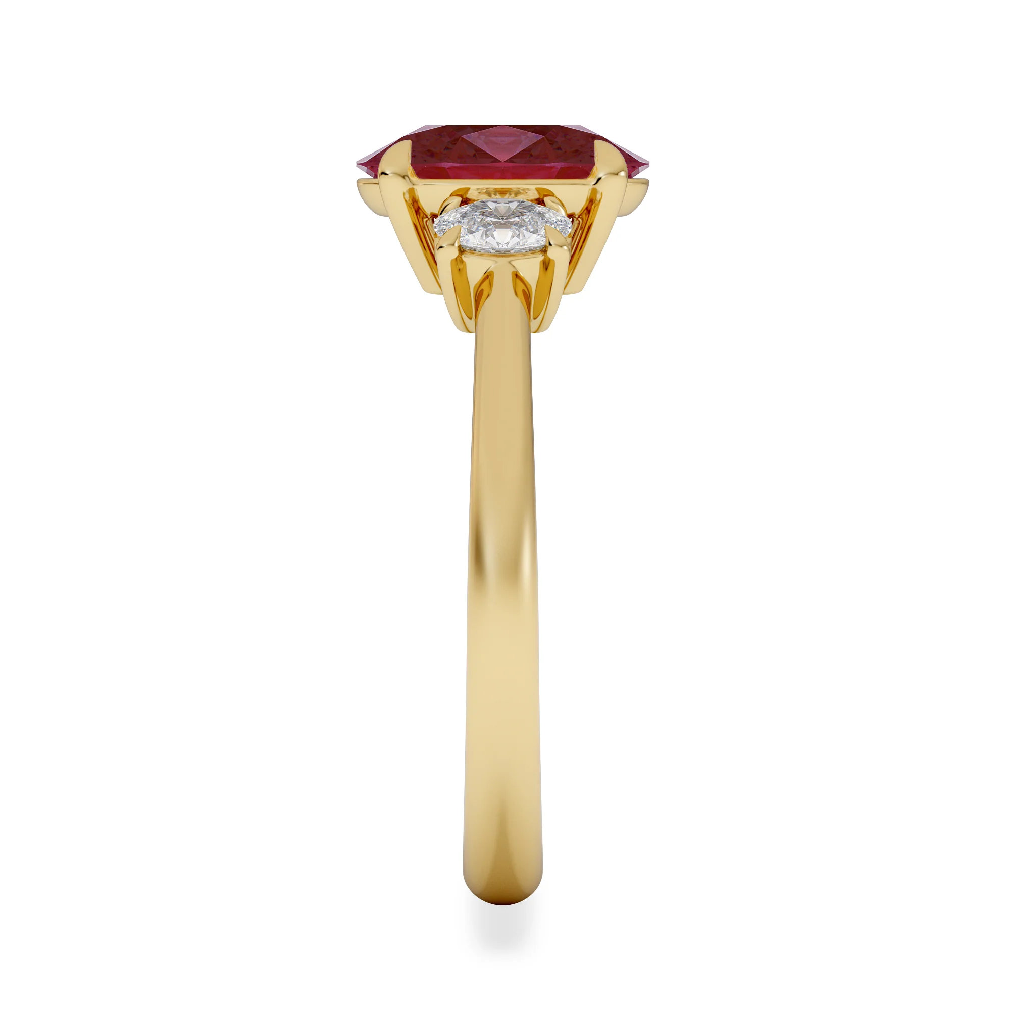 Solene 2.00ct Oval Cut Lab Ruby and Lab Diamond 3 Stone Engagement Ring in 18K Yellow Gold - Image 5
