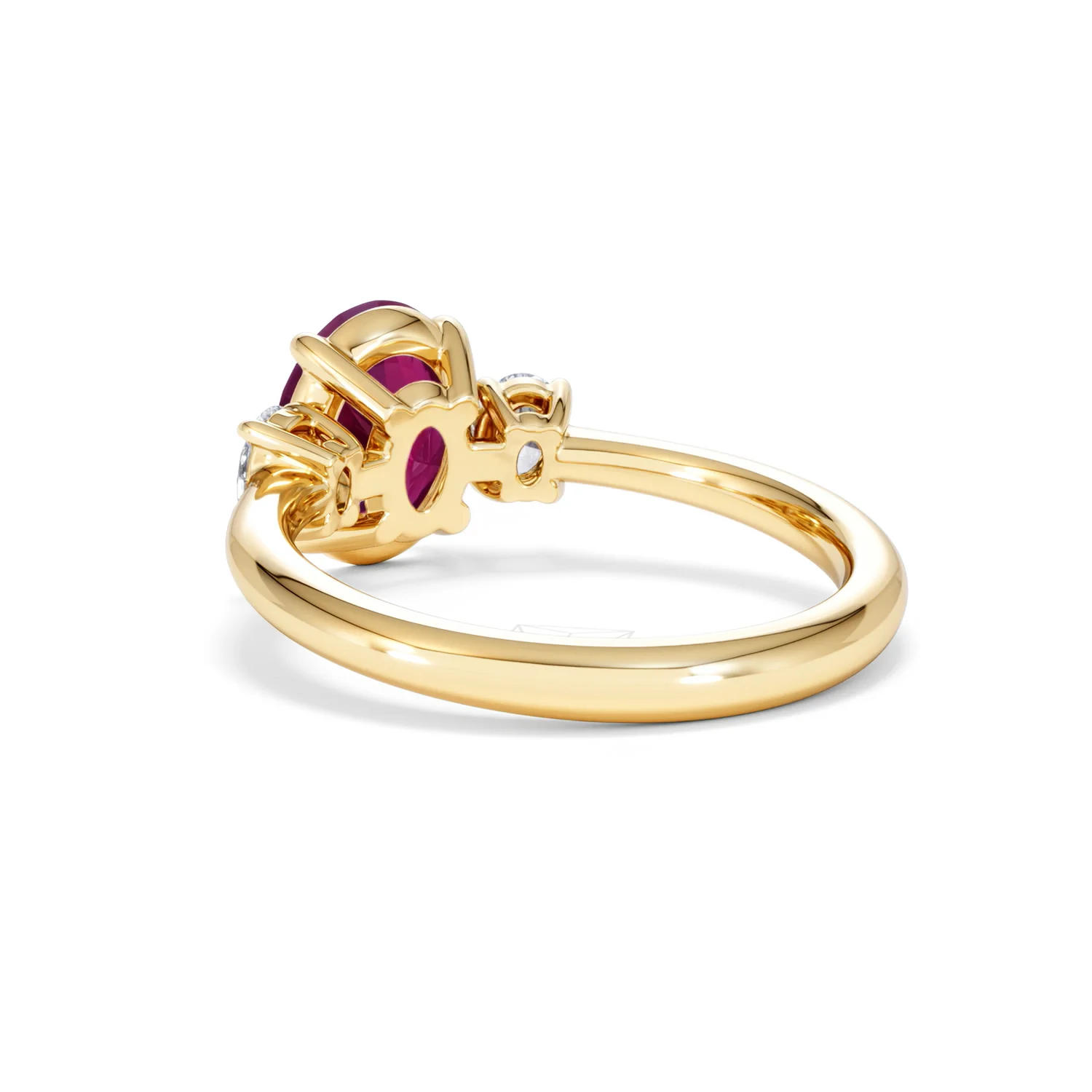 Solene 2.00ct Oval Cut Lab Ruby and Lab Diamond 3 Stone Engagement Ring in 18K Yellow Gold - Image 56