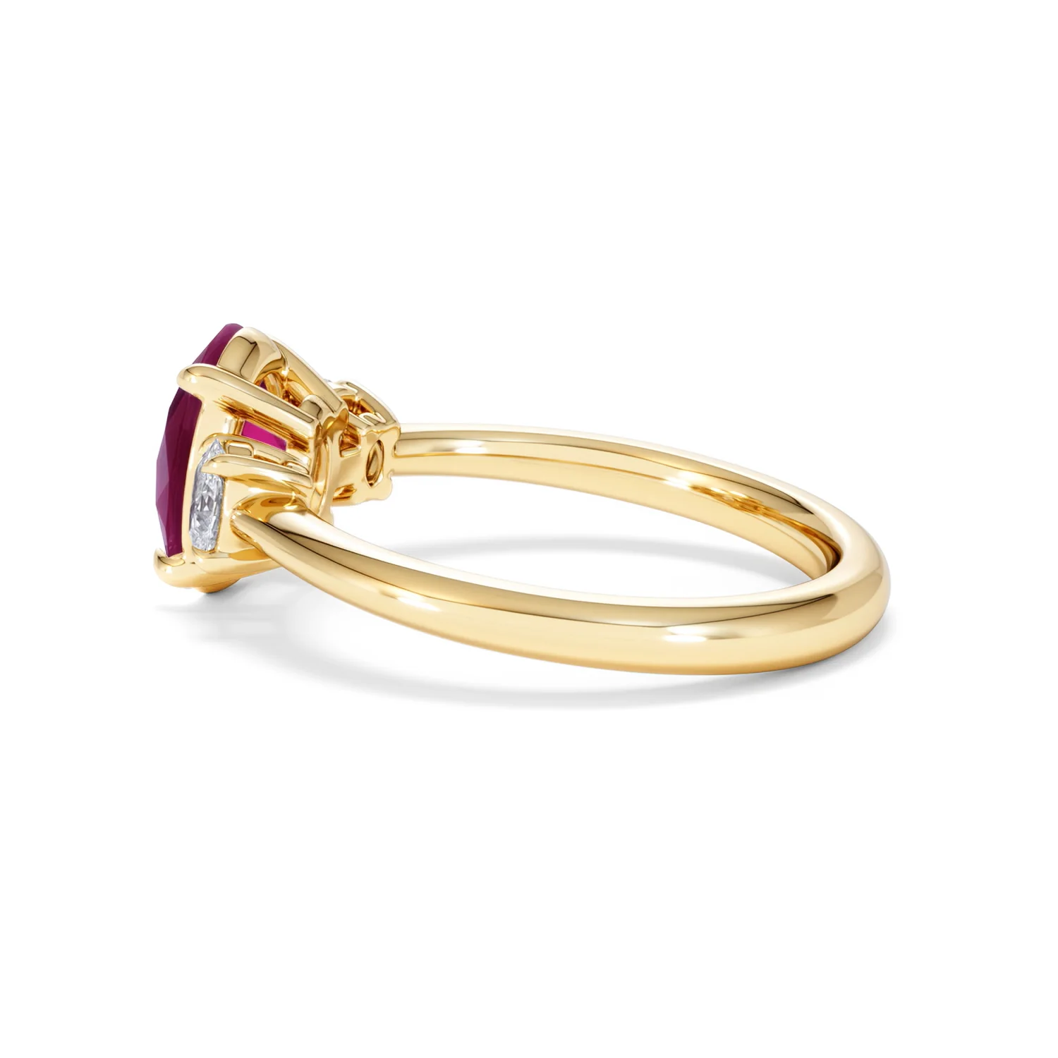 Solene 2.00ct Oval Cut Lab Ruby and Lab Diamond 3 Stone Engagement Ring in 18K Yellow Gold - Image 65