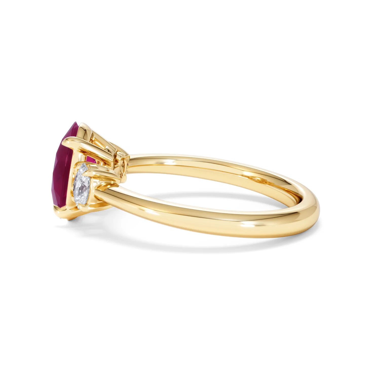 Solene 2.00ct Oval Cut Lab Ruby and Lab Diamond 3 Stone Engagement Ring in 18K Yellow Gold - Image 68