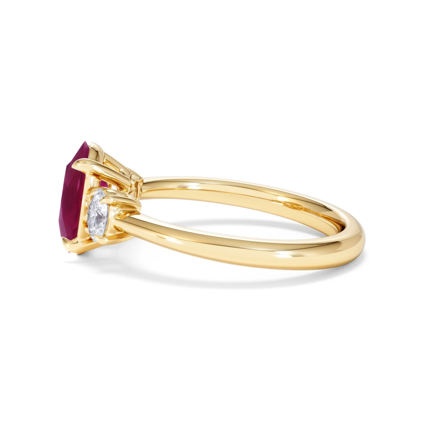 Solene 2.00ct Oval Cut Lab Ruby and Lab Diamond 3 Stone Engagement Ring in 18K Yellow Gold - Image 69