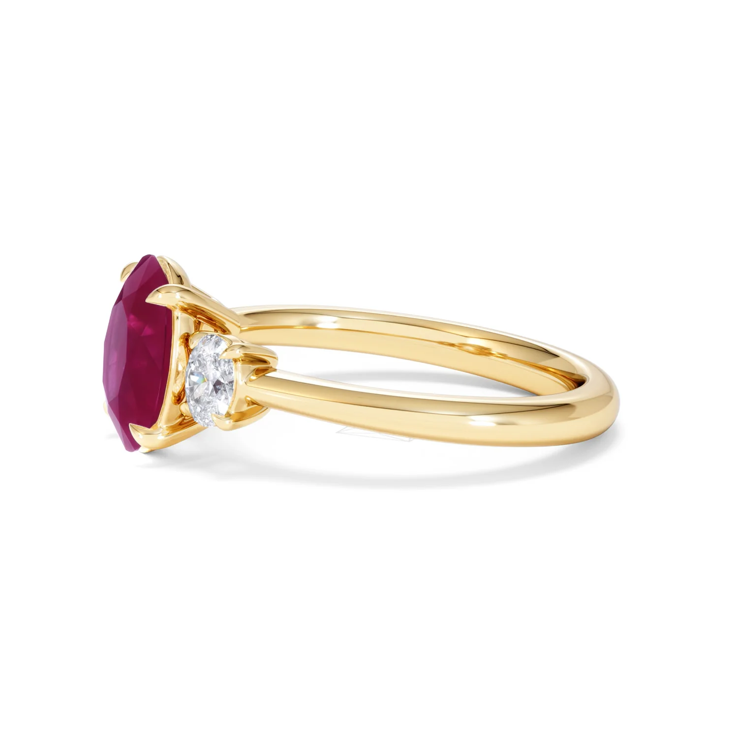 Solene 2.00ct Oval Cut Lab Ruby and Lab Diamond 3 Stone Engagement Ring in 18K Yellow Gold - Image 73